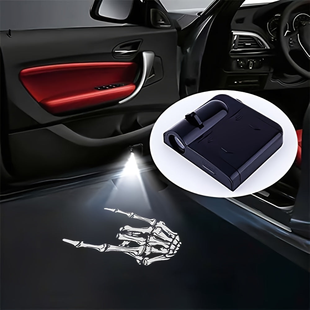 Arm Skull Finger Pattern Car Door Welcome Projector LED Shadow Light, Arm Skull Finger Car Accessories, Arm Skull Finger Gifts, Skull Skeleton Bone Middle Finger, Car Welcome Lights, Christmas Car Decoration, Suitable for All