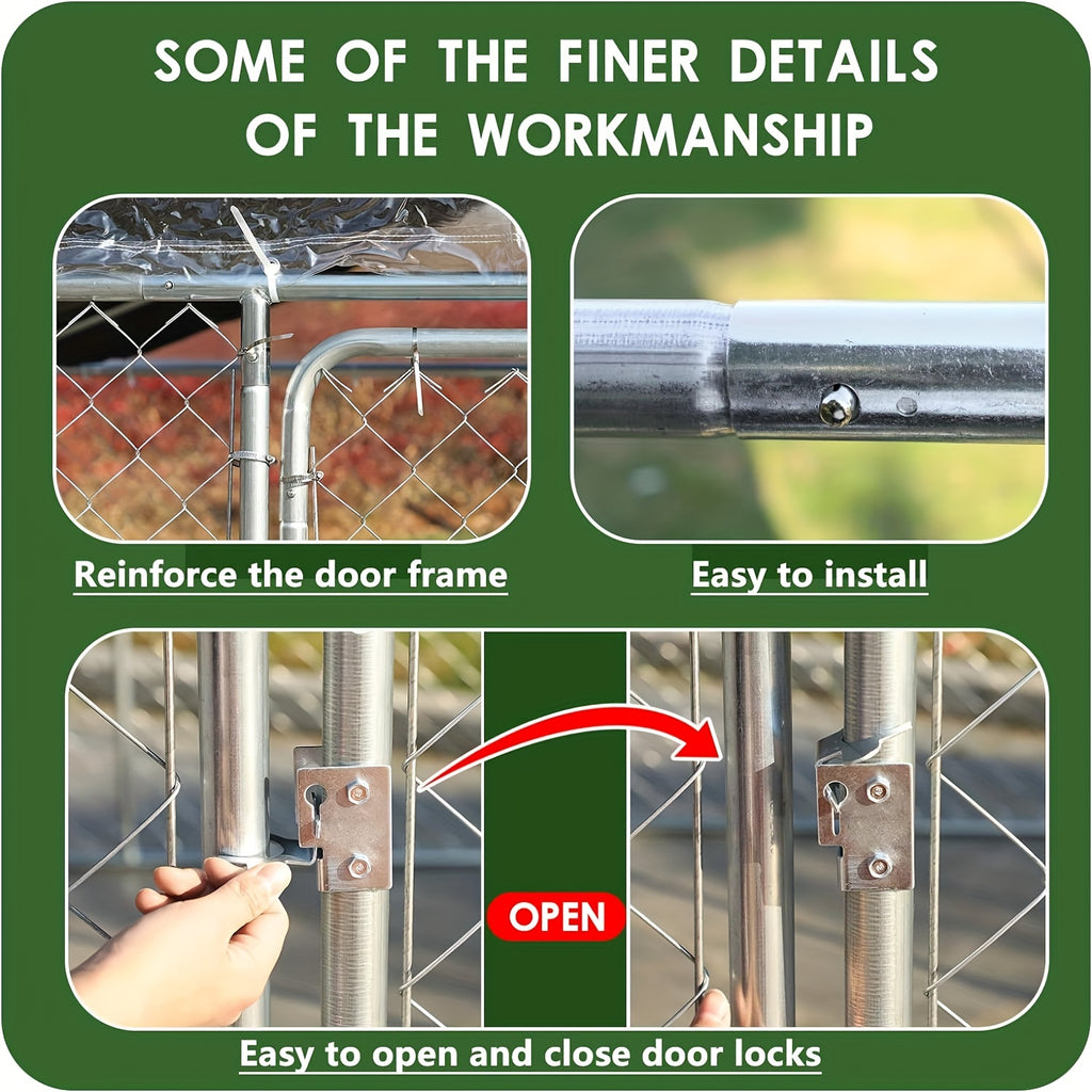 Dog Kennel Outdoor Large Dog House Outside with Waterproof Canopy, Heavy Duty Dog Playpen Galvanized Anti-Rust Dog Cage for Farm Backyard Garden (118'' L x 118'' W x 83'' H)