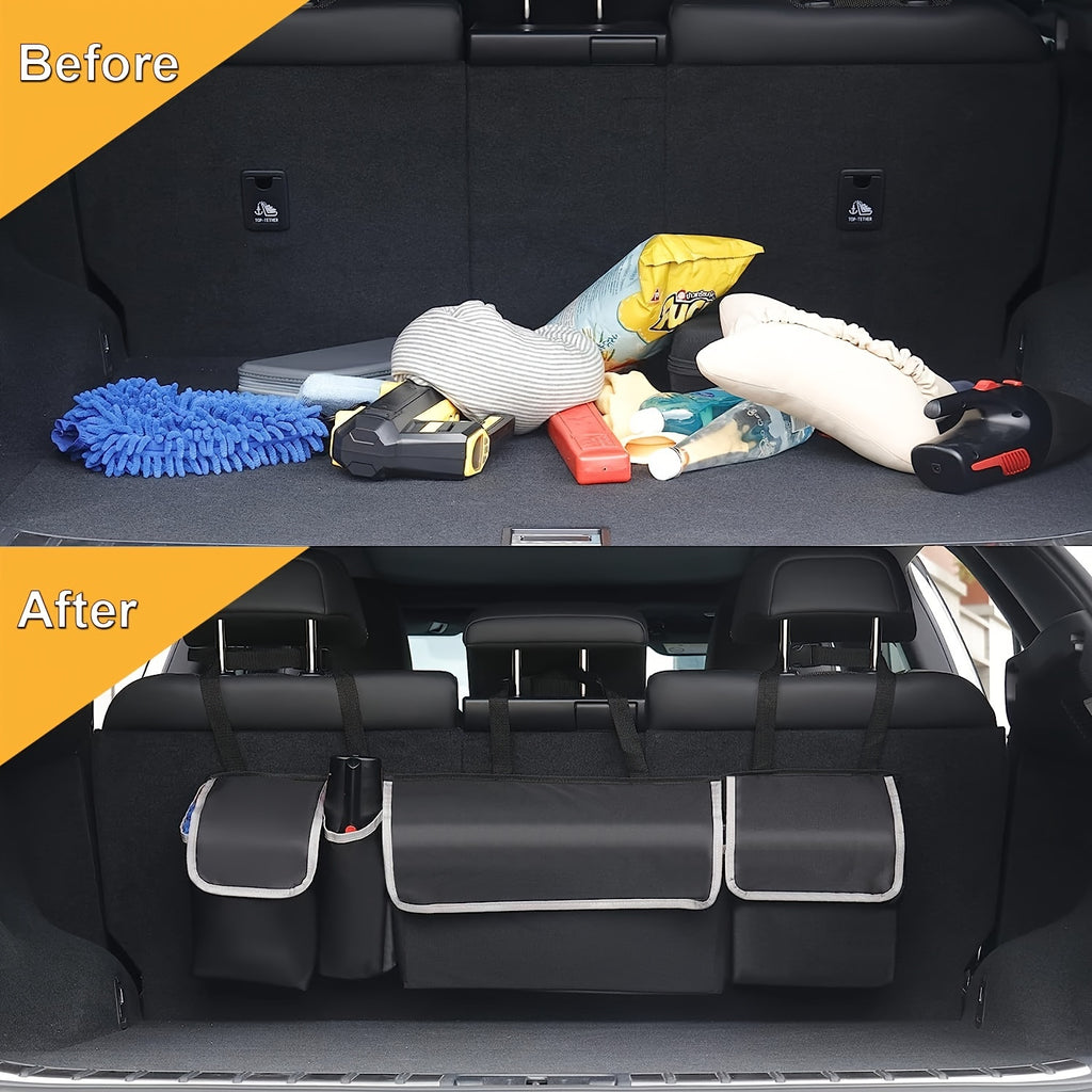 Car Trunk Organizer And Storage, Backseat Hanging Organizer For SUV, Truck, MPV, Waterproof, Collapsible Cargo Storage Bag With 4 Pockets, Car Accessories For Men And Women