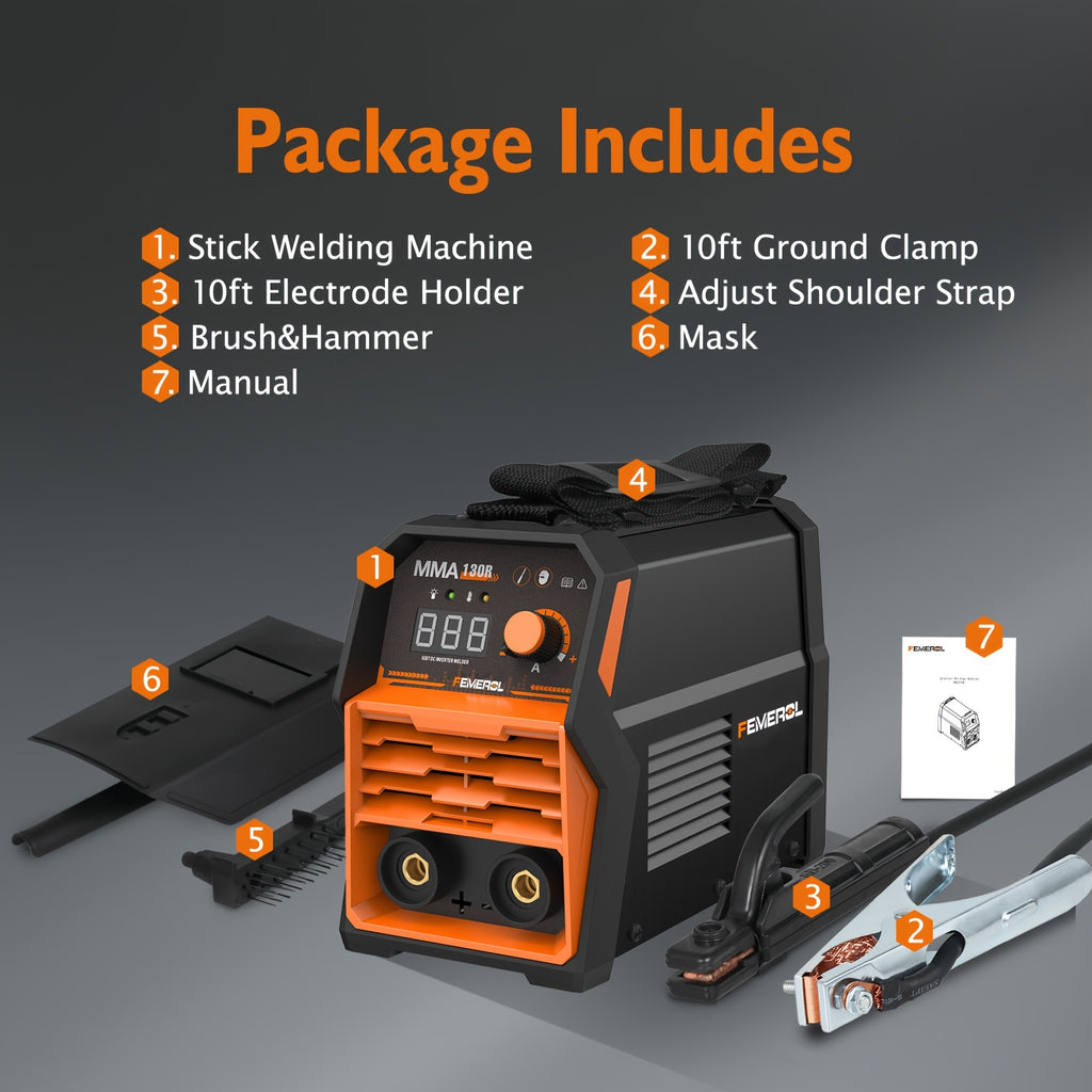 FEMEROL 130A Stick Welder, Mini And Portable MMA Welder Hot Start 110V ARC Welding Machine Digital Display IGBT Inverter Welder