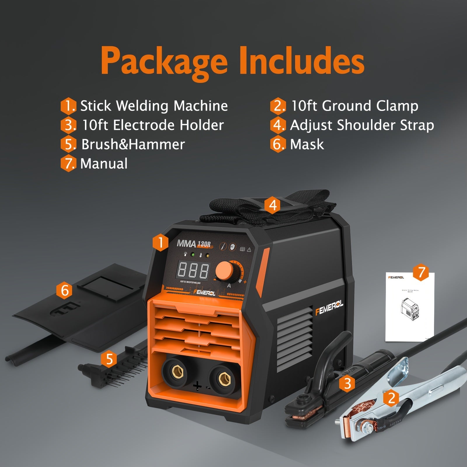 FEMEROL 130A Stick Welder, Mini And Portable MMA Welder Hot Start 110V ARC Welding Machine Digital Display IGBT Inverter Welder