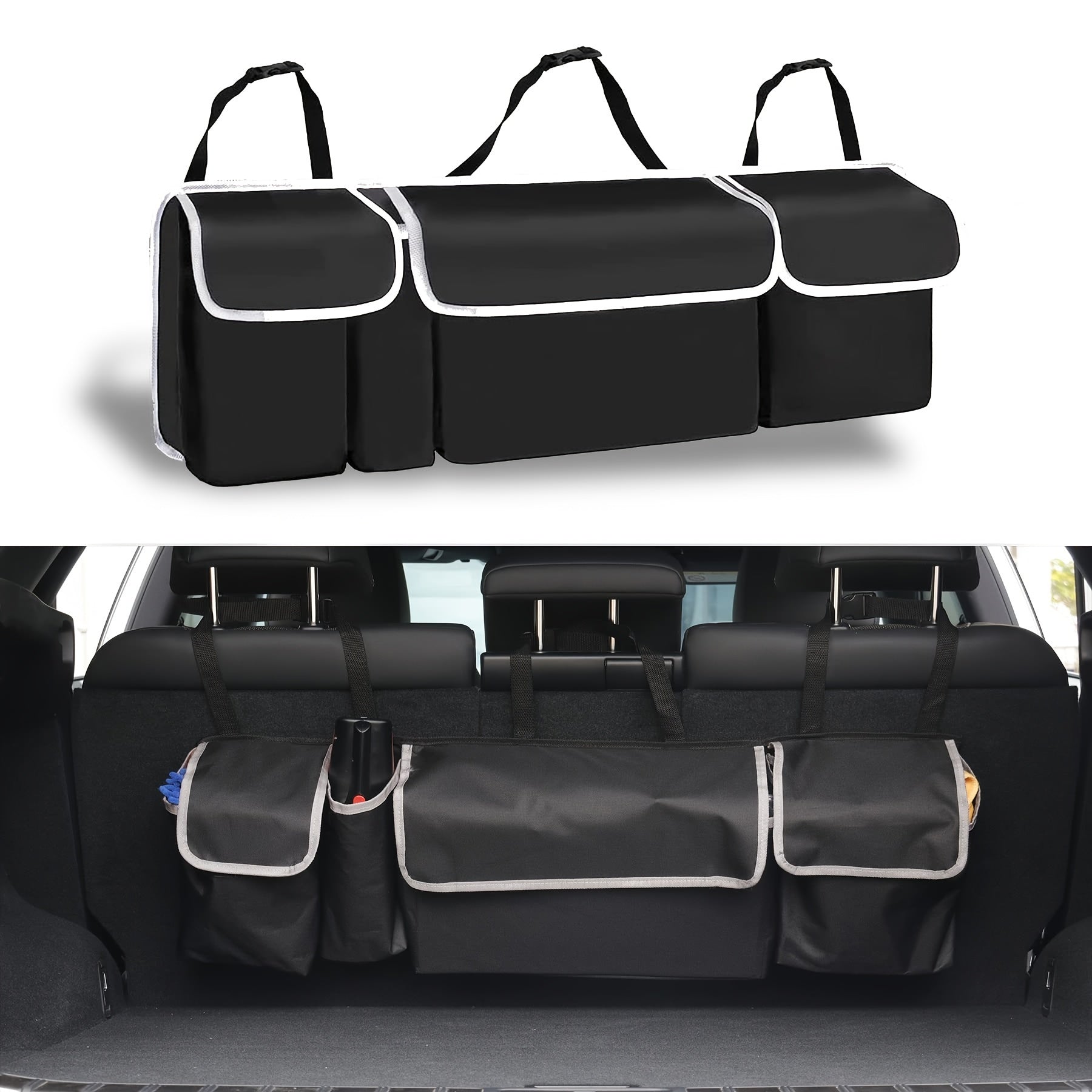 Car Trunk Organizer And Storage, Backseat Hanging Organizer For SUV, Truck, MPV, Waterproof, Collapsible Cargo Storage Bag With 4 Pockets, Car Accessories For Men And Women
