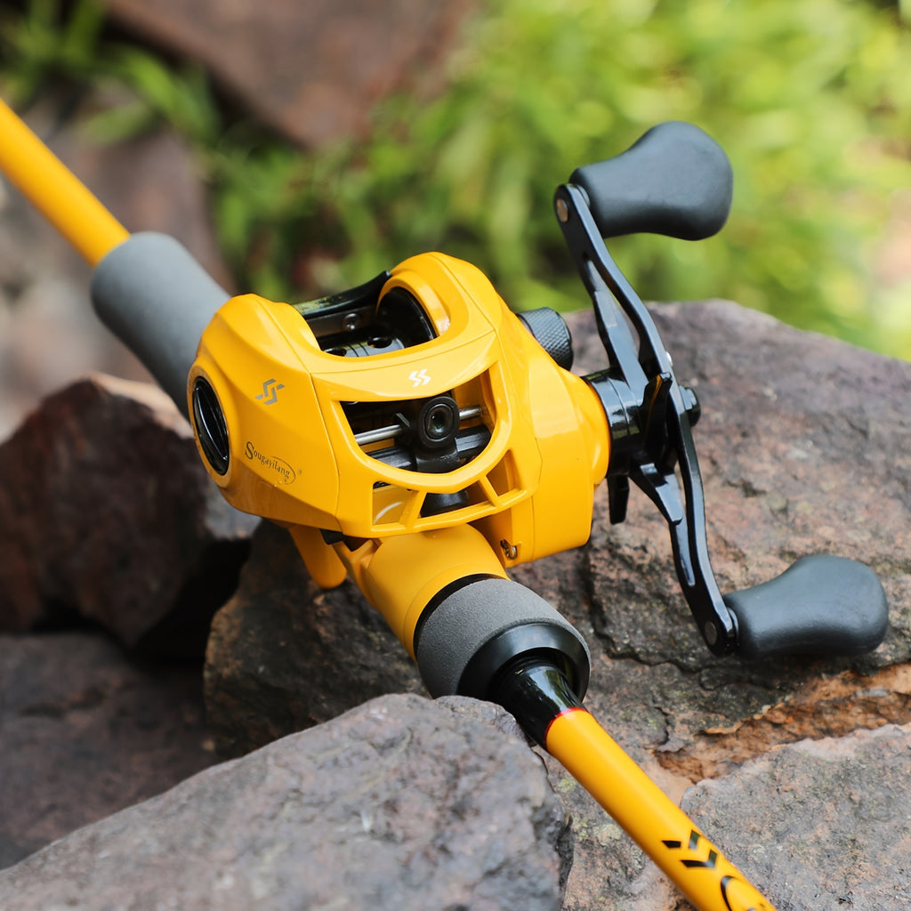 Sougayilang Baitcaster Combo, 2 Pieces Fishing Poles With 7.1:1 Gear Ratio Comfort EVA Grip Handle Reel Baitcasting Fishing Combo