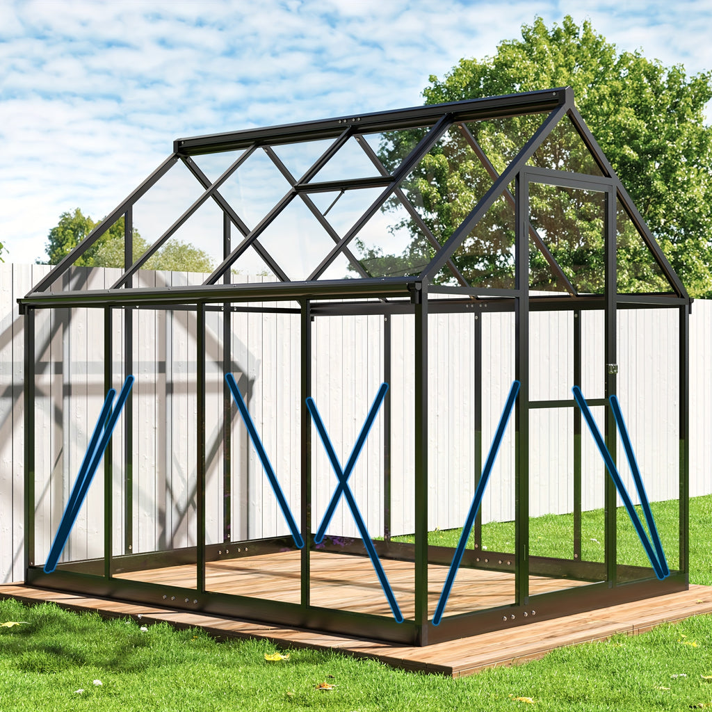 AirWire Heavy-Duty Walk-In Greenhouse with UV-Resistant Polycarbonate Panels & Large Black Aluminum Frame - Easy Assembly, Lockable Door & Roof Vent System, All-Weather Outdoor Garden Greenhouse for Backyard, Balcony, Urban F