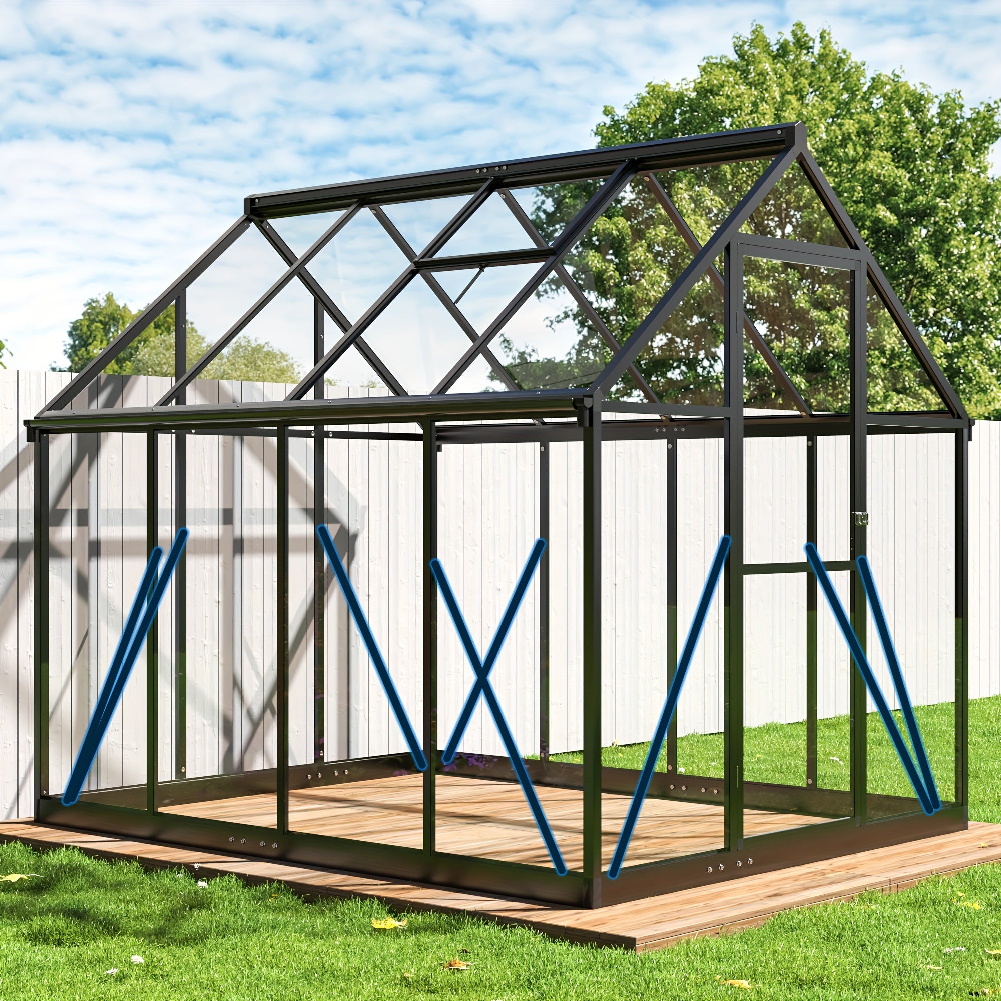 AirWire Heavy-Duty Walk-In Greenhouse with UV-Resistant Polycarbonate Panels & Large Black Aluminum Frame - Easy Assembly, Lockable Door & Roof Vent System, All-Weather Outdoor Garden Greenhouse for Backyard, Balcony, Urban F