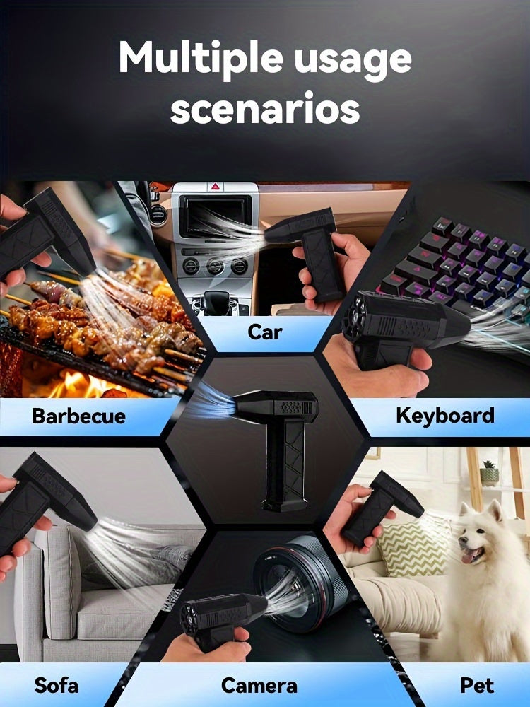1pc Black Rechargeable Portable Turbojet Fan With Powerful Blower, Equipped With High-speed Air Duct Fan, Ultra-Powerful High-Speed Air Blower - Mini Turbo Jet Fan For Quick Dust Removal - Perfect For Cars, Home & Electronics