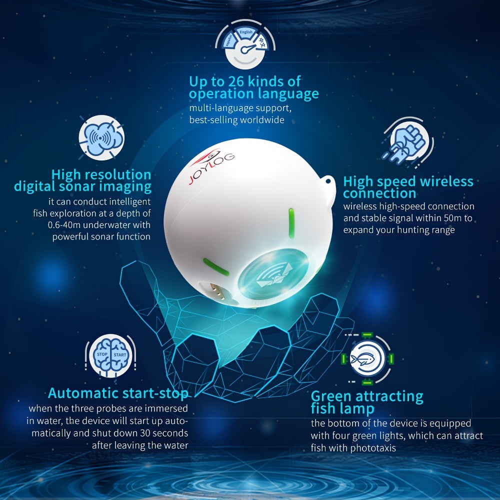 JOYLOG Smart Sounder Fishing Gauge with Wireless, Rechargeable Battery & LCD Display - White Boat Safety Device for Freshwater Anglers, Easy-to-Use Fish Locator with Color-Coded Scale, Durable Design, Angler Essentials, Compa