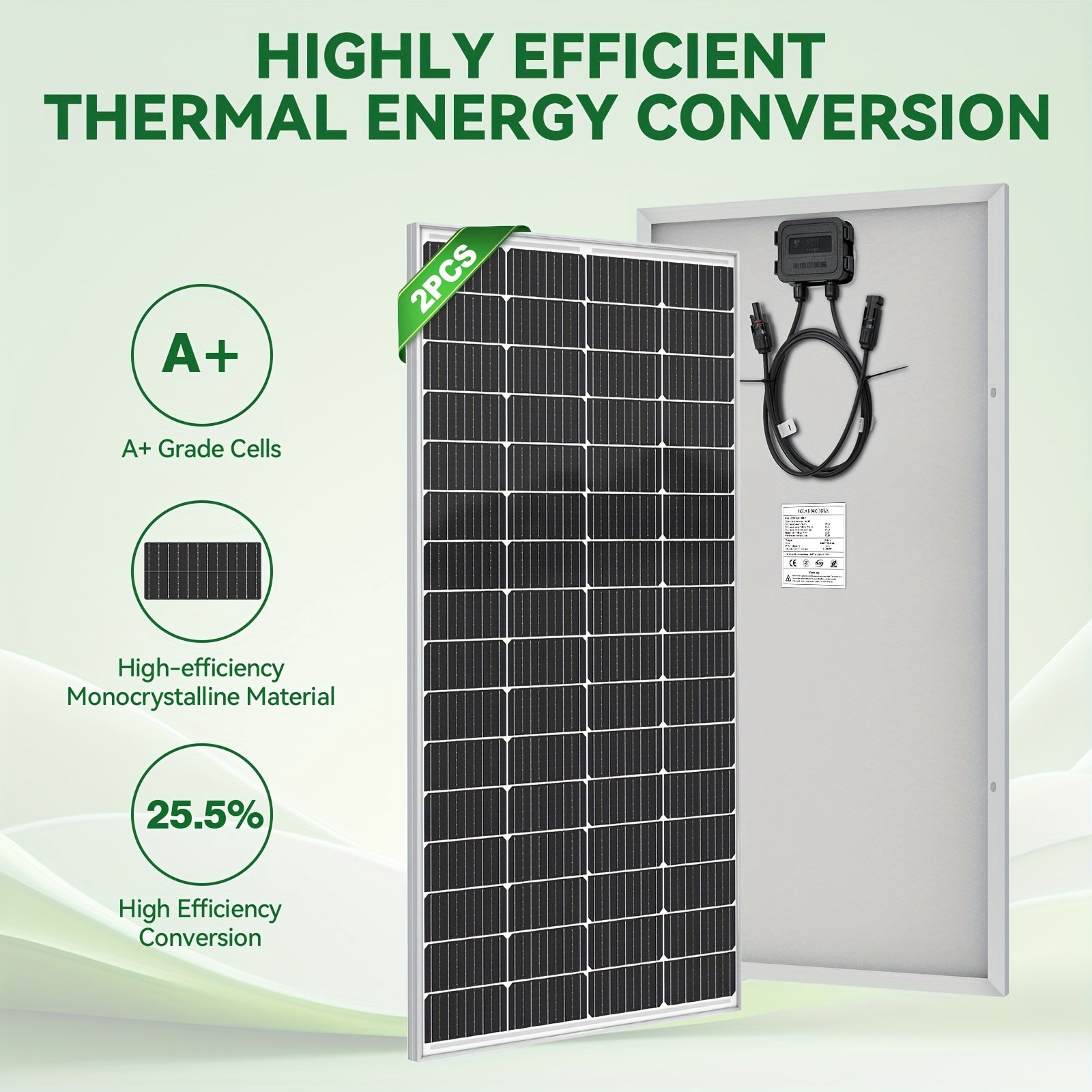 High Efficiency 25.5% 400W Monocrystalline Solar Panels - Durable Aluminum Frame & Weather-Resistant - for Rooftop, Farm, House, RVs & Off-Grid Systems - Low Light Energy Production - Long-Term Use