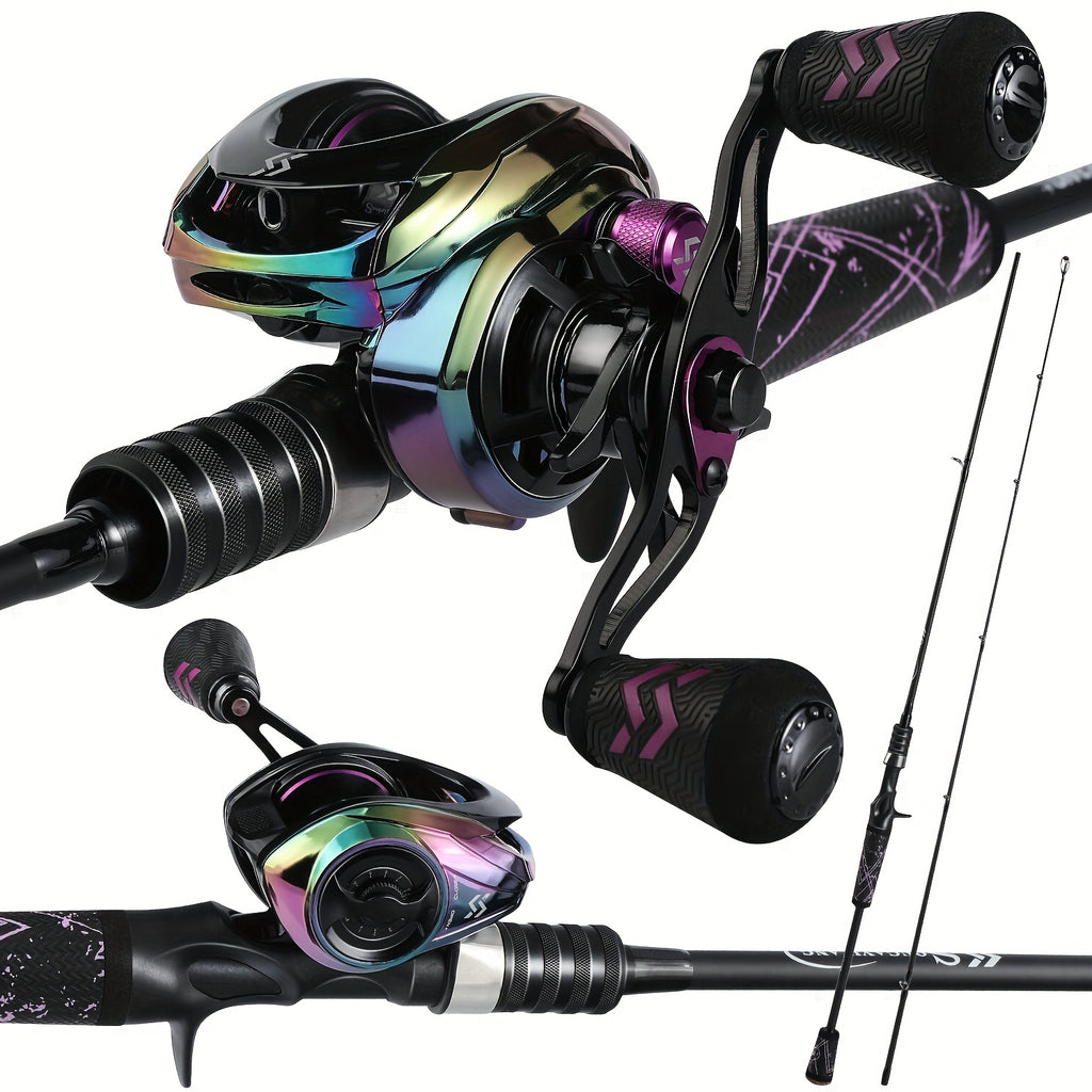 Sougayilang Fishing Rod And Reel Combo, Medium Fast Baitcasting Combo, 24-Ton Carbon Fiber 2 Pieces Fishing Poles With Baitcaster Reel Super Polymer Handle Baitcasting Fishing Combo