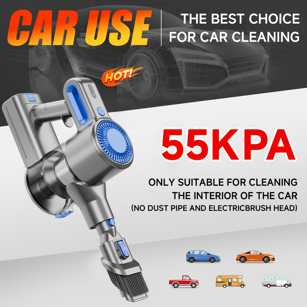 55-70 KPA Lightweight Vacuum Cleaner with Upgraded Green LED, Anti-tangle Brush, Removable Battery, Multiple Suction Levels, Up to 45 Minutes Of Battery Life, Women's Car Accessories, Vacuum Cleaner for Carpets, Pet Hair, And