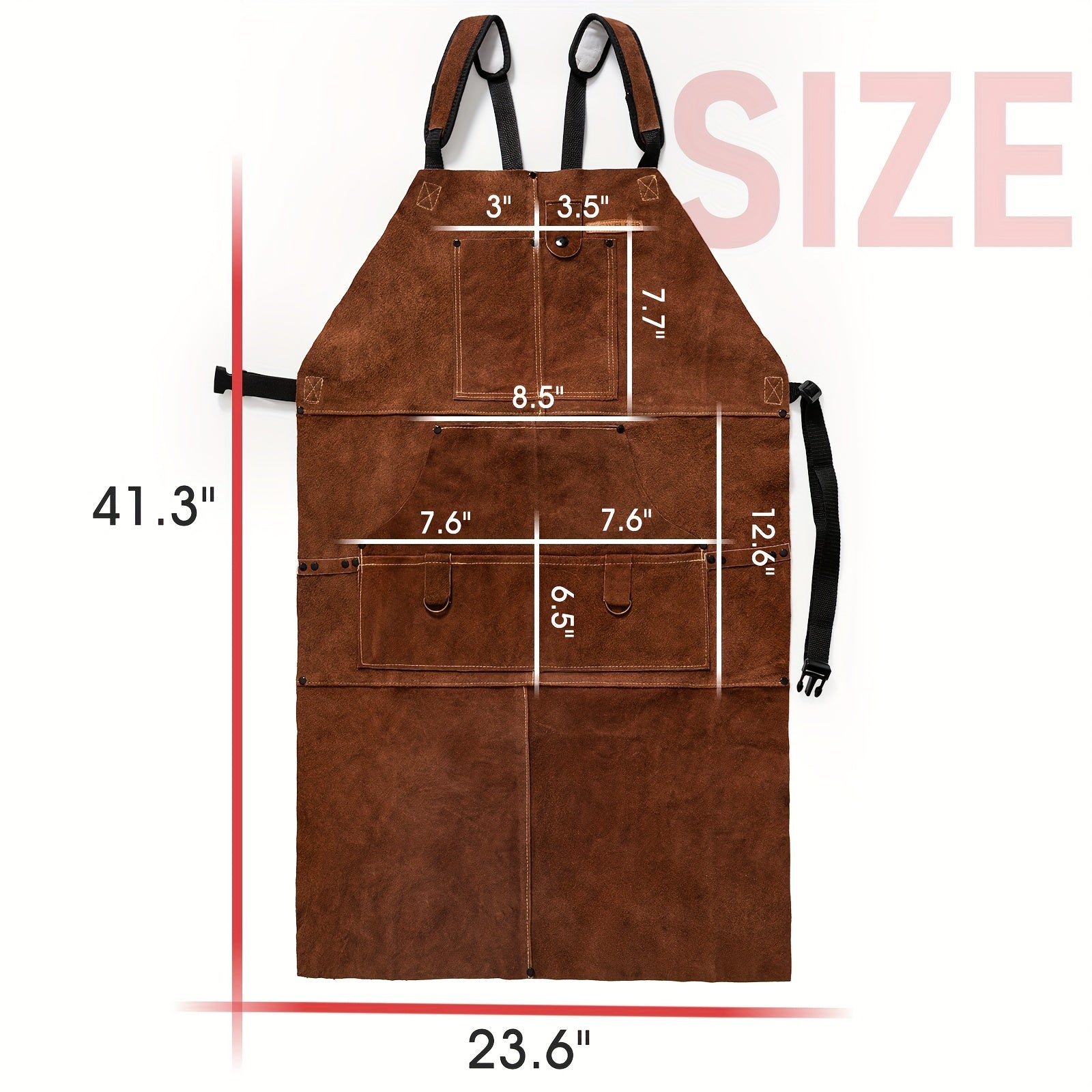 YESWELDER Leather Welding Work Shop Apron With 6 Pockets Heat Flame Resistant Cowhide Welder Apron Heavy Duty Blacksmith Aprons Adjustable For Welders Men Women Length 41"