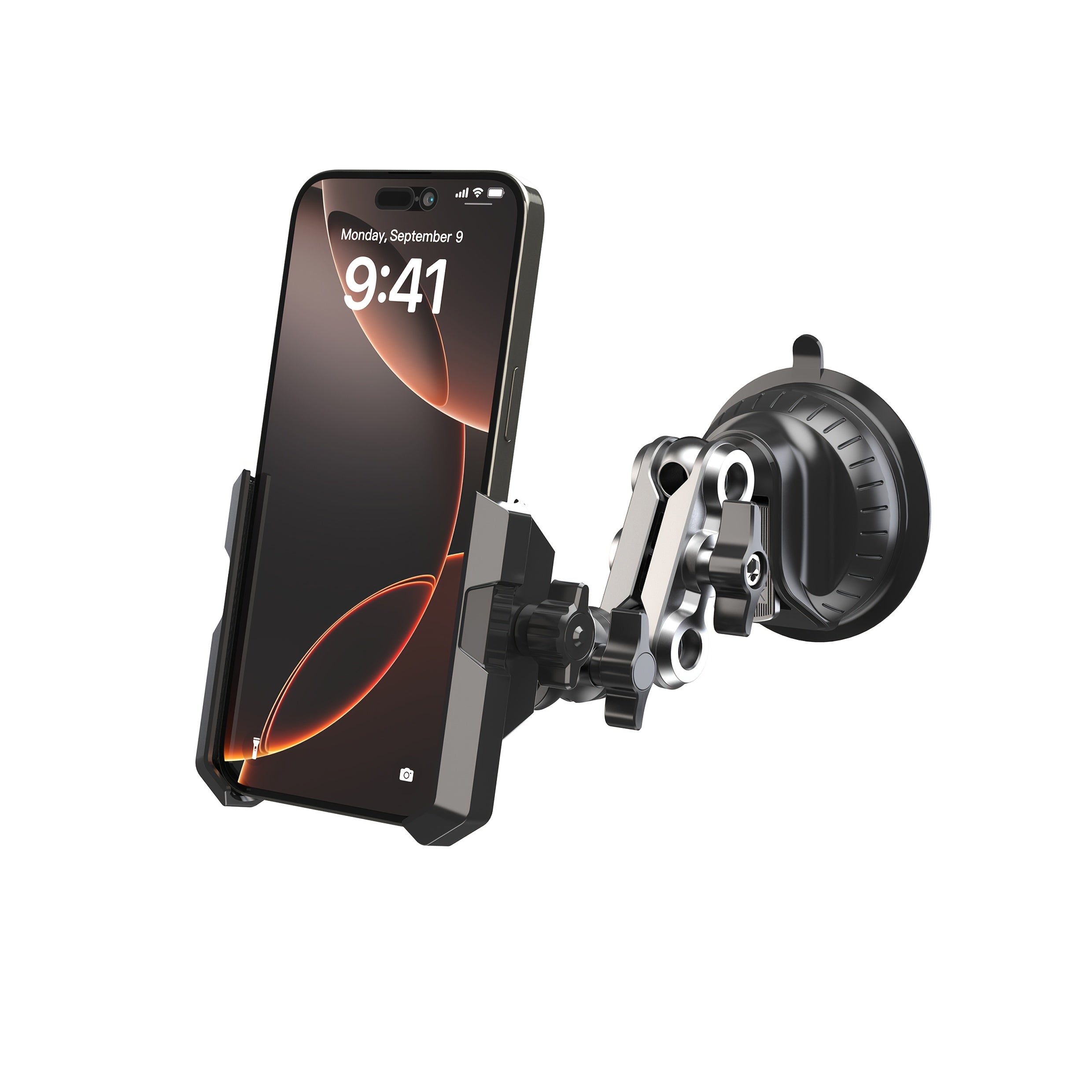 LRBH Aluminum Alloy Car Phone Mount with Adjustable Suction Cup & Metal Clamp Arm, 360° Rotatable Strong Grip for Video Recording, Vlog Shooting, Hands-Free Car Accessories, Car Phone Holder Mount, Geometric Pattern Design,