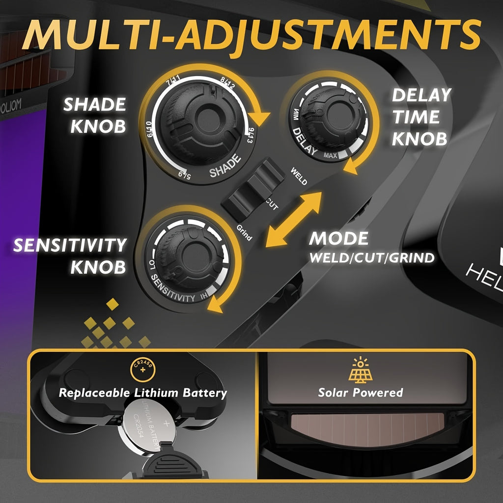 TOOLIOM Large Viewing 3.94"x3.66" Welding Helmet, True Color Auto Darkening Welding Hood Solar Powered Shade 4/5-9/9-13 Welder Mask for Tig Mig ARC Weld Plasma Cut Grinding