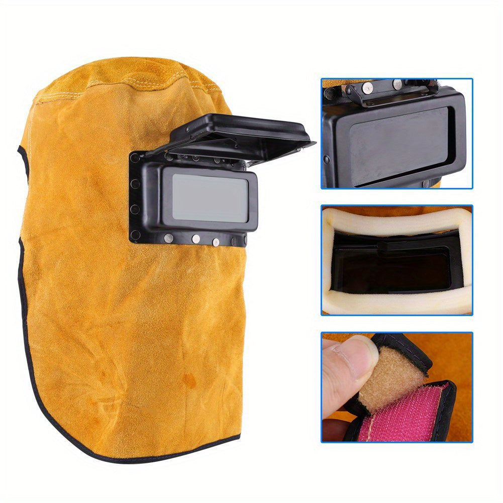 Welding Helmet with Open Lens, Leather Welder Hood Welding Helmet, Heat Resistant Breathable Welding Helmet, Comfortable To Wear