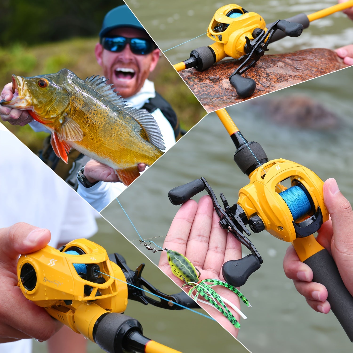 Sougayilang Baitcaster Combo, 2 Pieces Fishing Poles With 7.1:1 Gear Ratio Comfort EVA Grip Handle Reel Baitcasting Fishing Combo