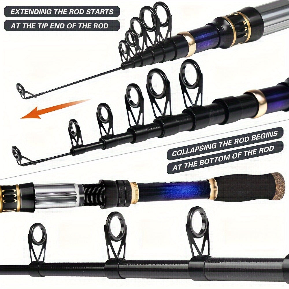 Fishing Rod and Reel Combo - Telescopic Fishing Poles and Spinning Reels Combos - Carbon Fiber Fishing Pole with 2500 Fishing Reel Combos - Bass Fishing Tackle Gear Set Fishing Rods Kit 1.8m/5.9ft