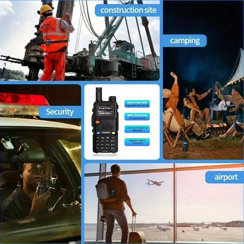 6pcs Baofeng GM-5RH Radio, 10W Walkie Talkies Long Range, Two Way Handheld Radio Ultra-long standby 48-72 hours, Hunting Gear Weather Radio, Survival Gear Walkie Talkie with NOAA, Radios for business safety, hiking, camping,