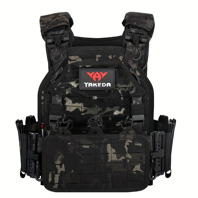 Yakeda 6094 Tactical Vest with PALS/MOLLE System, Multi-Pocket Design, Adjustable Straps & Quick-Release Buckle - Durable Nylon All-Season Black Vest for Running, Hiking, Hunting, Fishing, Festive Events (Adult Sizes), Huntin