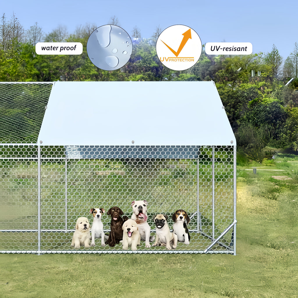 Large Metal Dog Cage & Chicken Coop with Walk-In Access, Spire Roof & Anti-UV Cover - Durable Outdoor Poultry Pen for Backyard Farm, Small Animals, Dogs - Weather-Resistant Design, Weatherproof Construction, Chicken Coop Acce