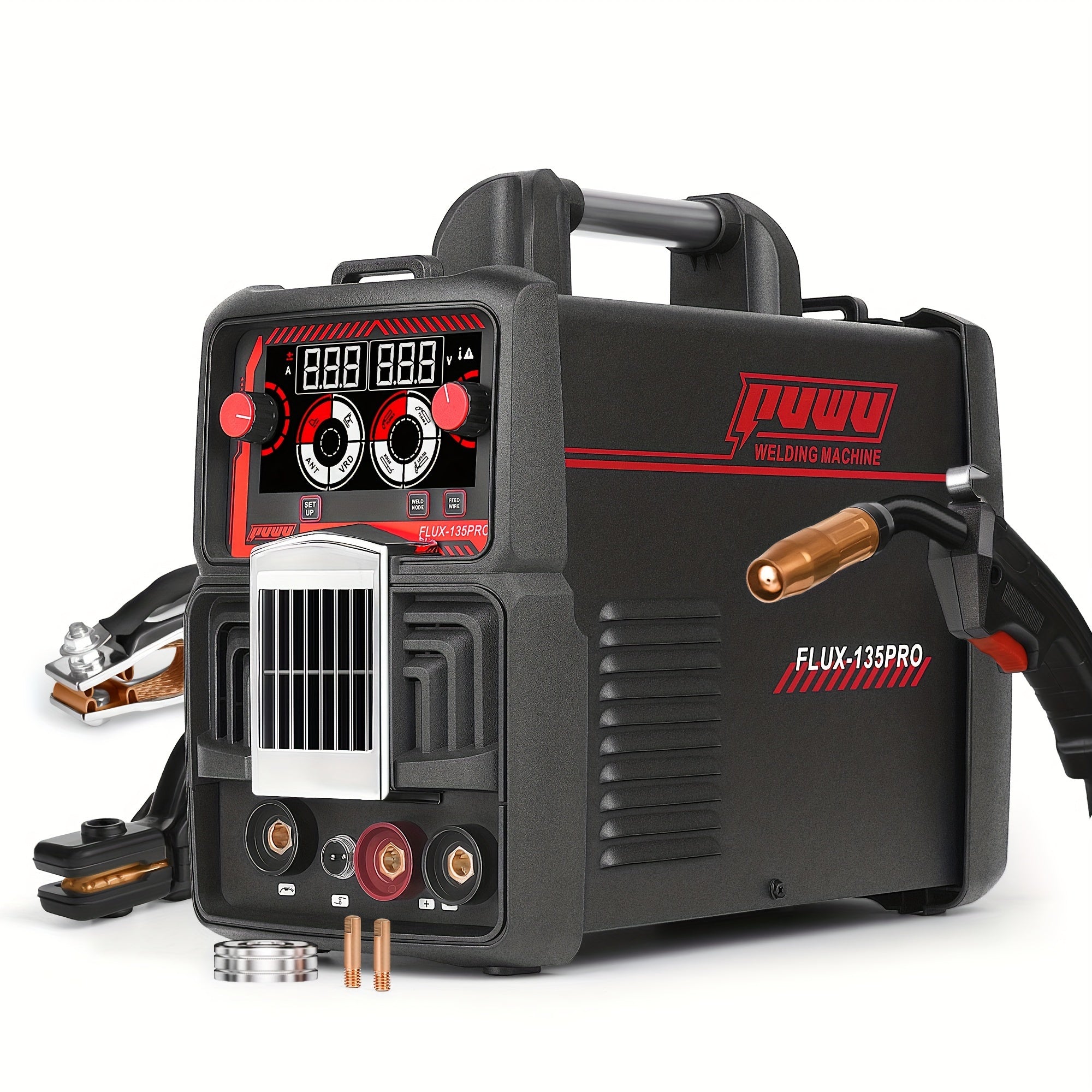 135A 110V 3-in-1 Flux Core MIG/TIG/Stick Welder with Digital Display, Gasless, Hot Start, and Anti-Stick Protection