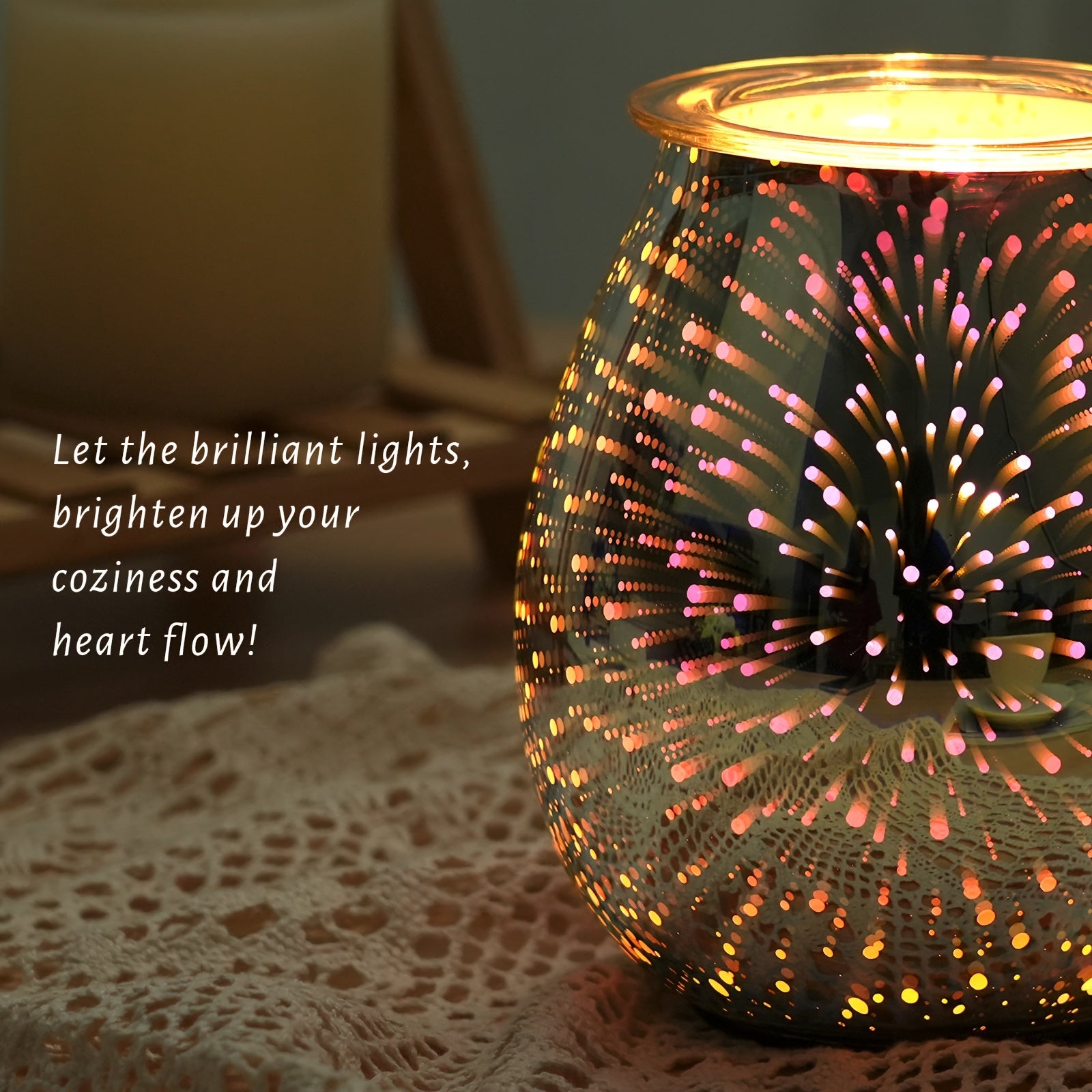 1pc Wax Warmer 3D Glass Fireworks/Starry Stars Electric Wax Melts Oil Burner Fragrance Candle Warmer with Heating Plate for Home Bedroom Office Decorations Gift