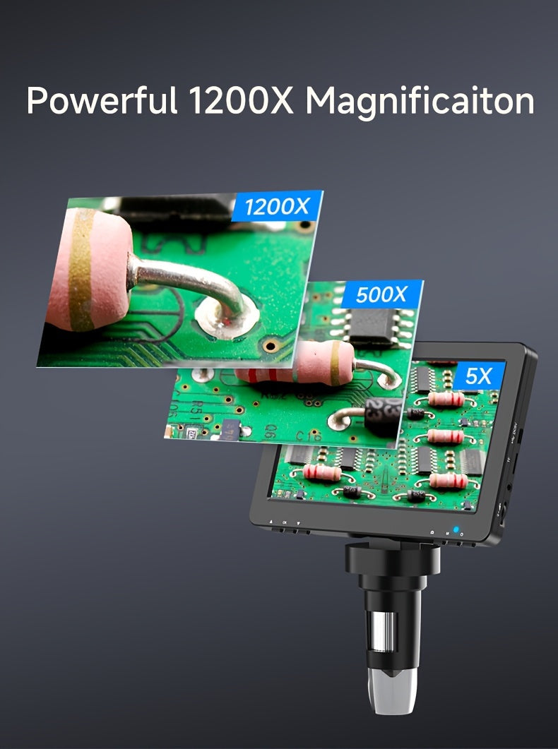 Rievbcau 7-Inch Hd Digital Microscope With 1200X Magnification - Perfect For Electronics Repair & Photography