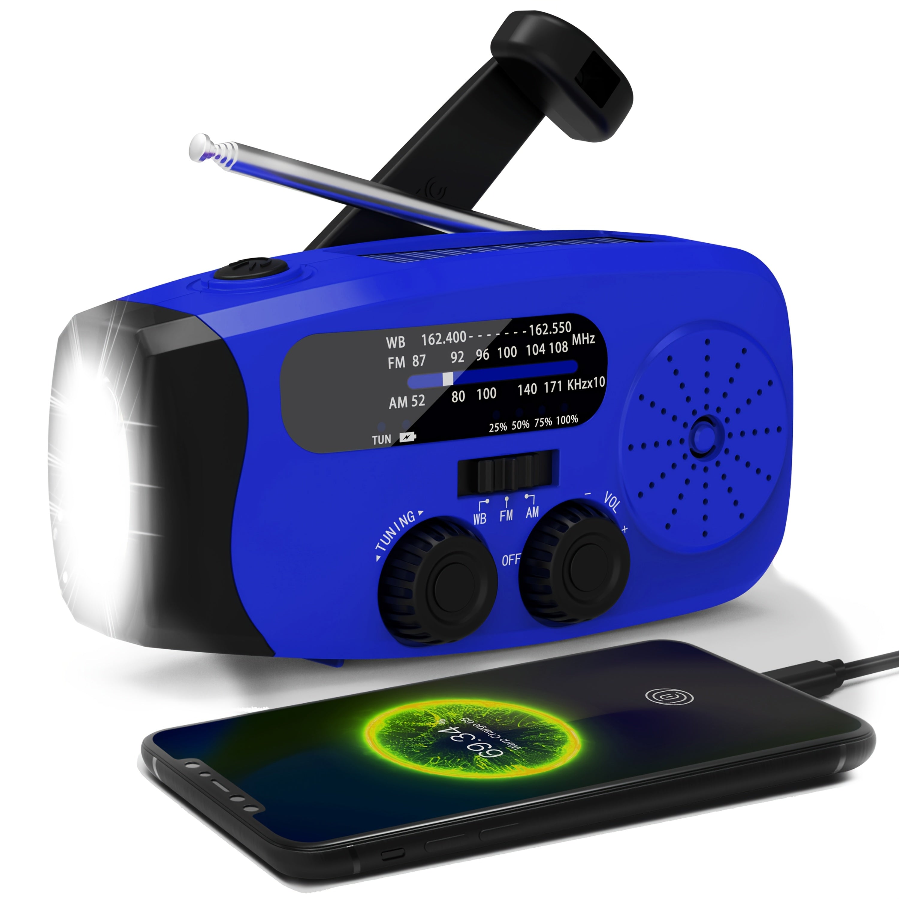 Emergency Radio: Solar-Powered, Power Bank, Hand Crank, AM/FM NOAA Portable Weather Radio, 2000 MAh Mobile Power, USB Charging, Solar, With LED Flashlight, Hurricane, Survival Gear