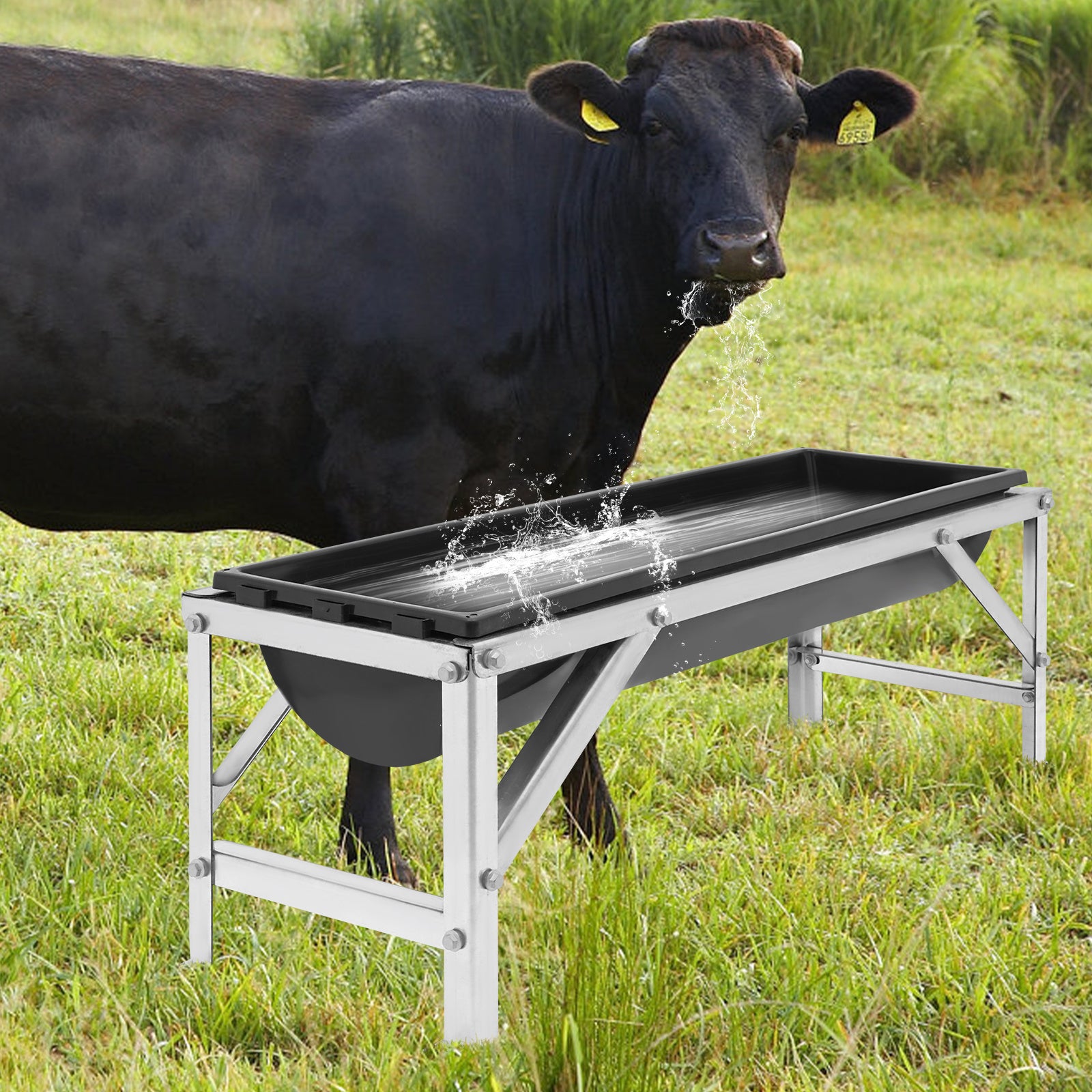 OUKANING 35L/9.25Gal Large Capacity Horse Feeder Water Trough with Stand - Durable Metal Frame, Easy-Clean Design for Calfes, Sheep, Horses, Alpacas & Goats - Farm Livestock Feeding & Hydration, Horse Feeder, Sturdy Construct