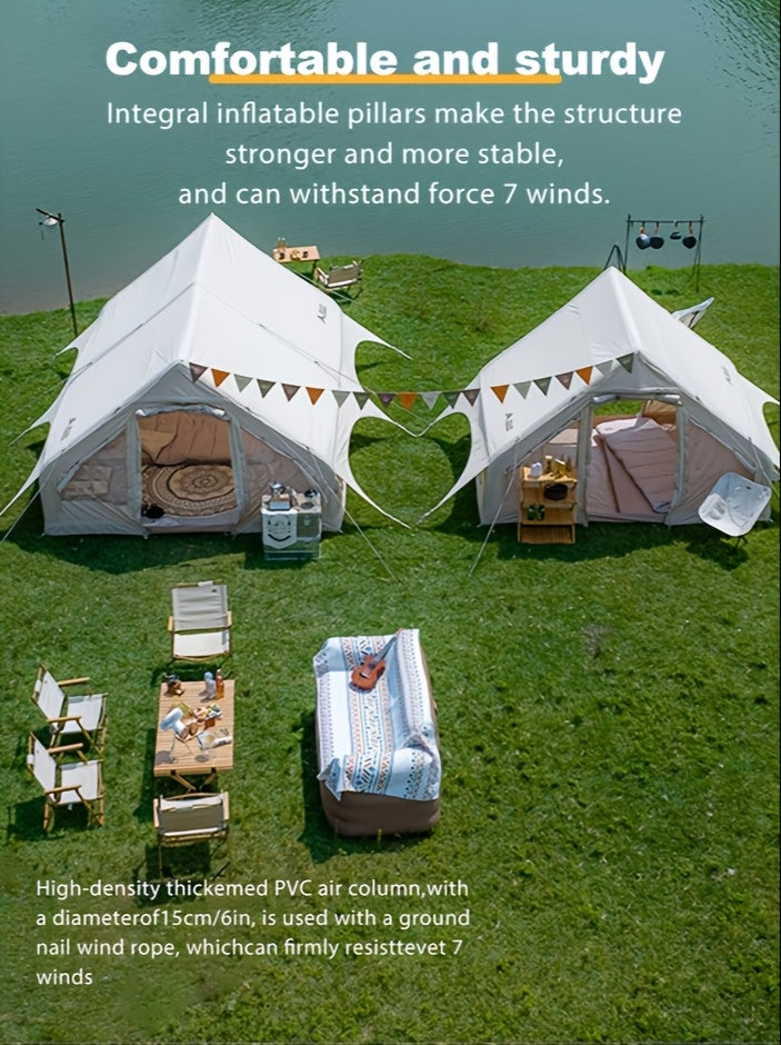 8-10 Person Inflatable Camping Tents, 129 SqFt Large Air Tent, Winter Blow Up Tent with Stove Pipe Port, 4-Season Glamping Tent with Large Mesh Windows& Zipper Closure, for Couples, Group And Family