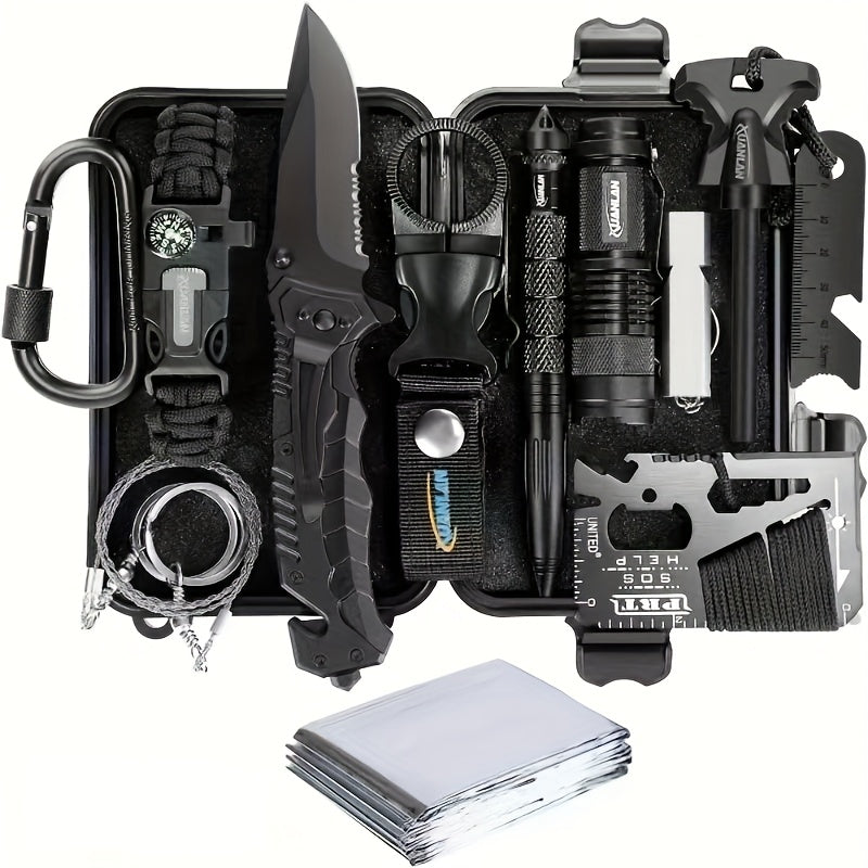 Survival Kit" of Professional Survival Equipment And Devices Outdoor Multifunctional Tools. Suitable for Male Fathers And Husbands Who Enjoy Camping And Outdoor Adventures