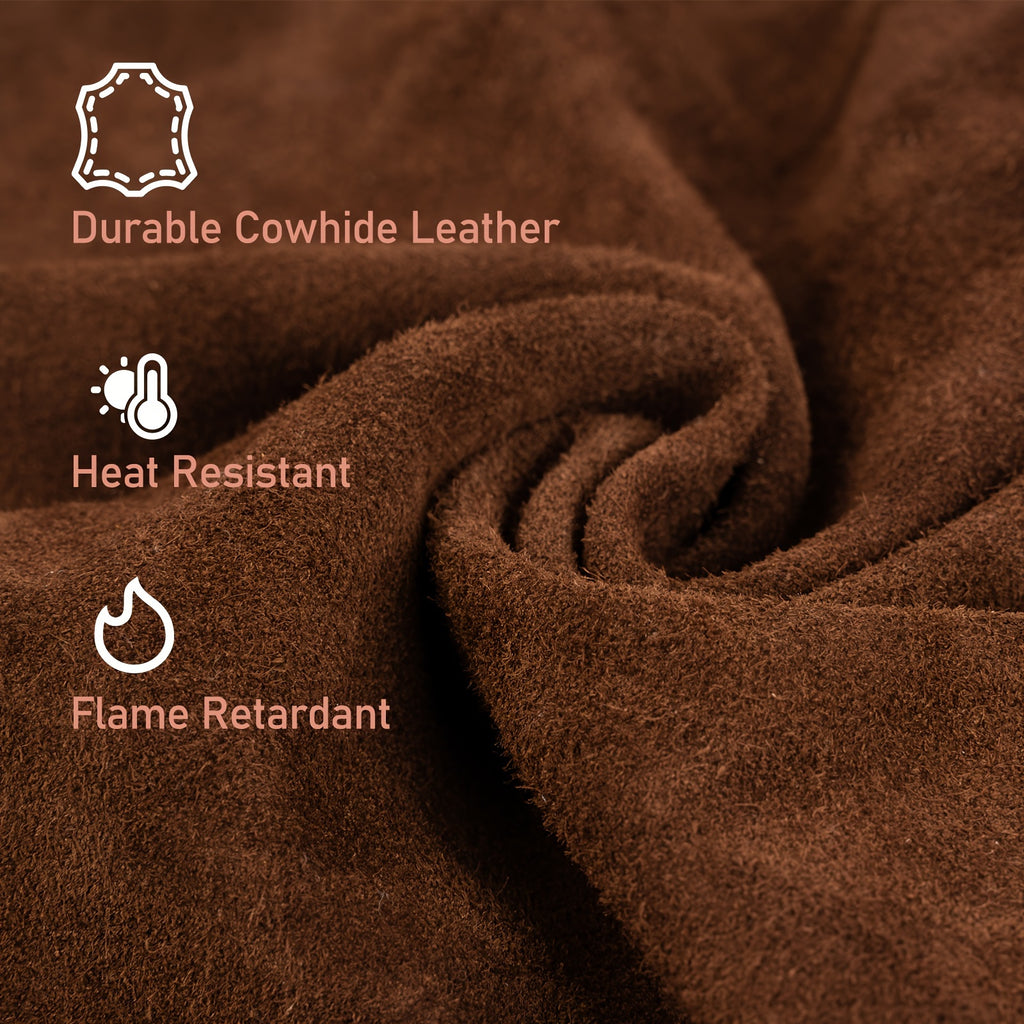 YESWELDER Leather Welding Work Shop Apron With 6 Pockets Heat Flame Resistant Cowhide Welder Apron Heavy Duty Blacksmith Aprons Adjustable For Welders Men Women Length 41"