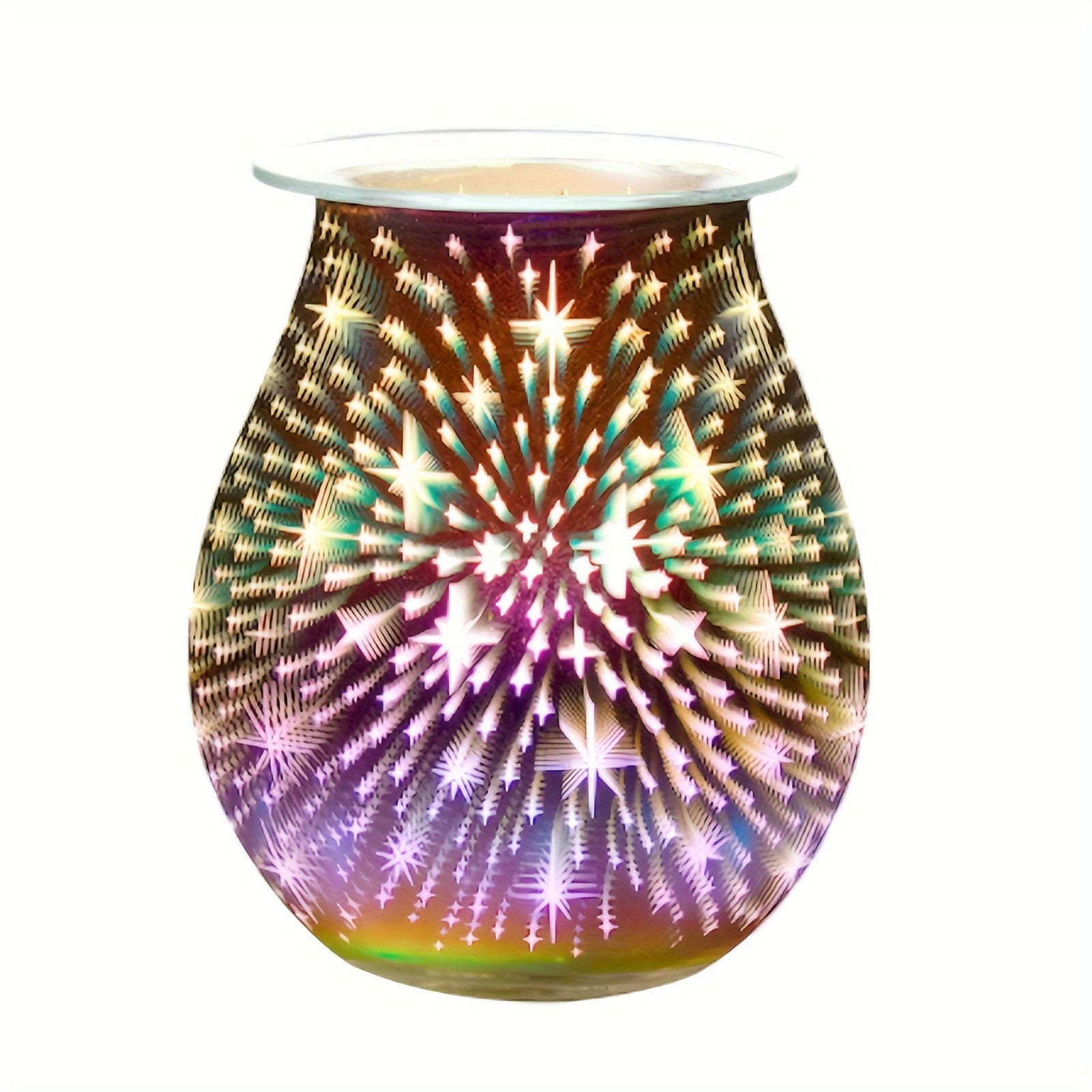 1pc Wax Warmer 3D Glass Fireworks/Starry Stars Electric Wax Melts Oil Burner Fragrance Candle Warmer with Heating Plate for Home Bedroom Office Decorations Gift