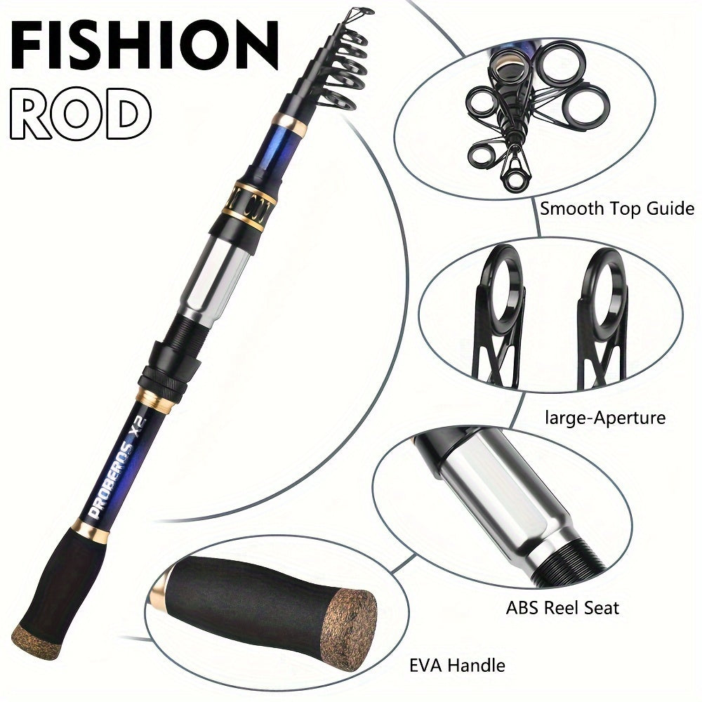 Fishing Rod and Reel Combo - Telescopic Fishing Poles and Spinning Reels Combos - Carbon Fiber Fishing Pole with 2500 Fishing Reel Combos - Bass Fishing Tackle Gear Set Fishing Rods Kit 1.8m/5.9ft