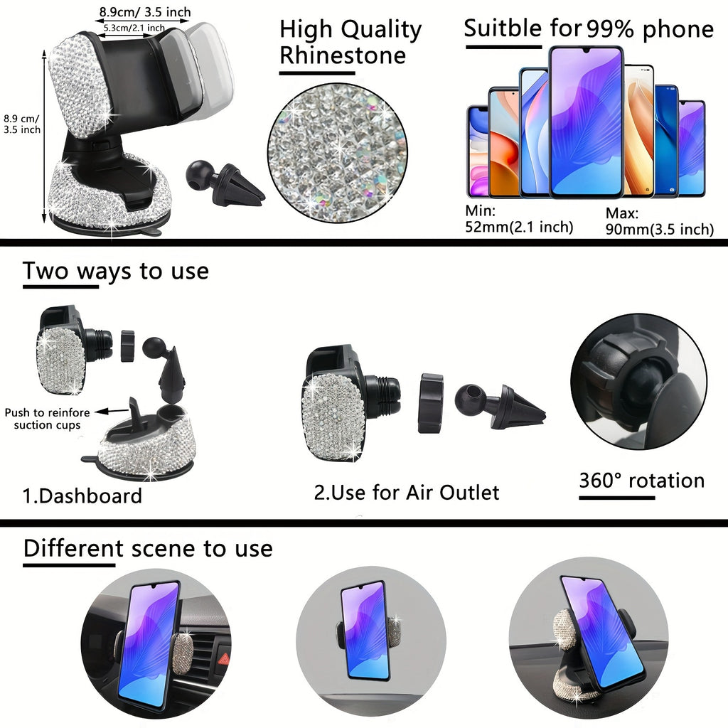 27pcs Bling Car Accessories Set for Women, Bling Steering Wheel Covers Universal Fit 15 Inch, Bling License Plate Frame, Bling Car Phone Holder, Bling Car Coasters, Bling Car Fast Charger, Bling Valve Caps