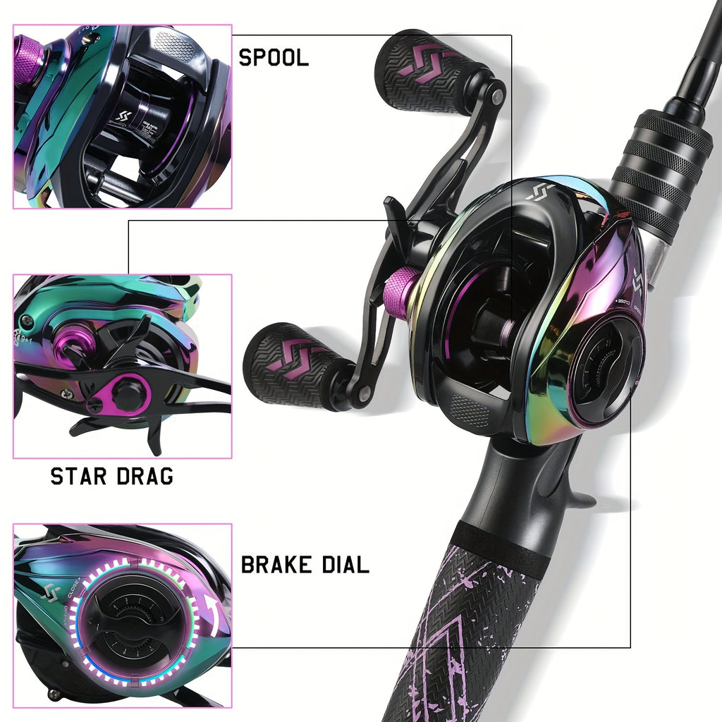 Sougayilang Fishing Rod And Reel Combo, Medium Fast Baitcasting Combo, 24-Ton Carbon Fiber 2 Pieces Fishing Poles With Baitcaster Reel Super Polymer Handle Baitcasting Fishing Combo