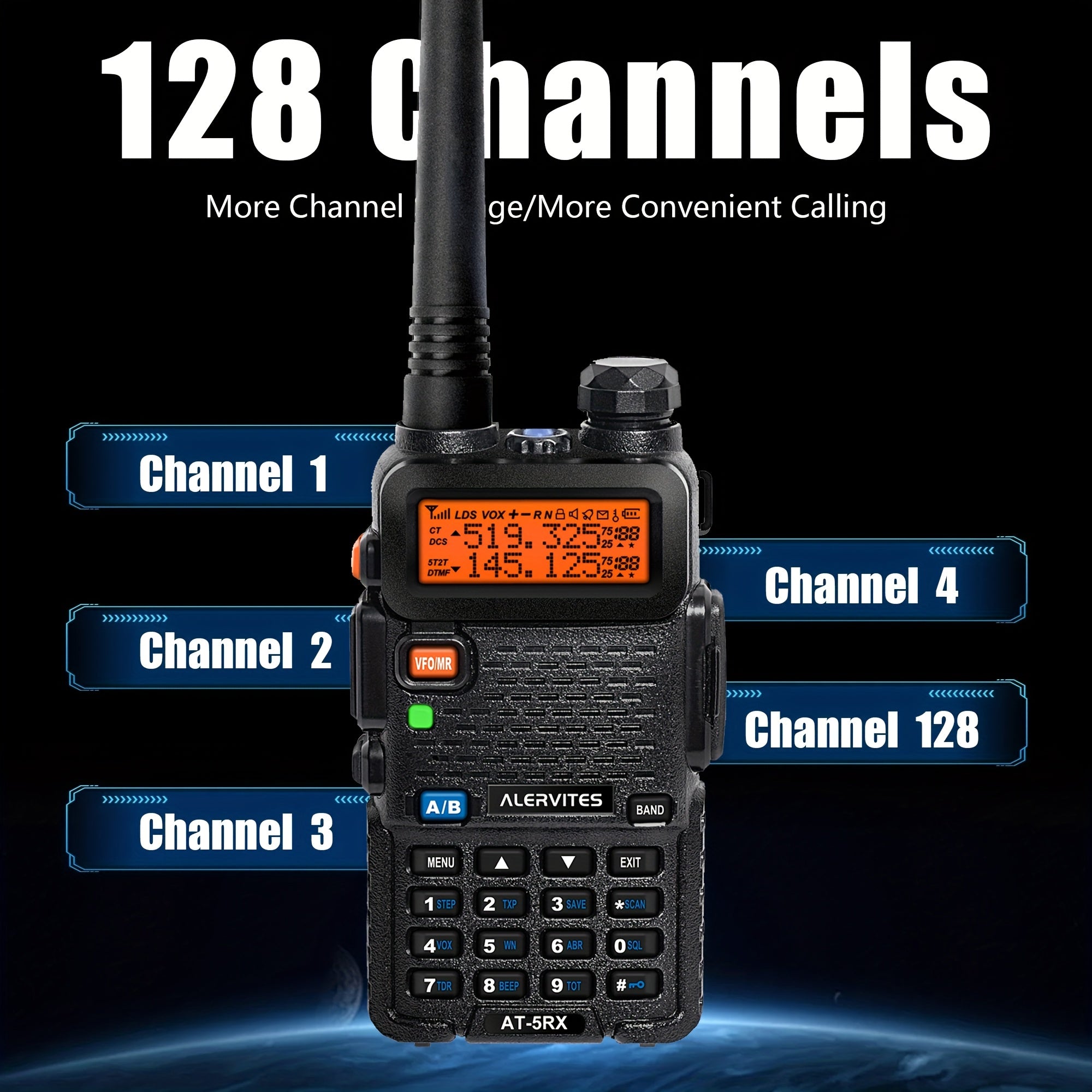 2pcs ALERVITES AT-5RX/5RX High-Power Dual-Frequency Two-Way Radio, 5W/8W Handheld Walkie-Talkie with UHF/VHF Frequencies (65-108/136-174/220-260/350-390/400-479MHz), USB/Battery Powered, LCD Display, Ergonomic Grip, Long Rang