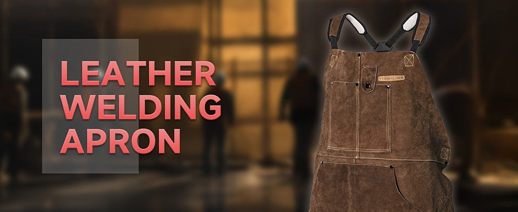 YESWELDER Leather Welding Work Shop Apron With 6 Pockets Heat Flame Resistant Cowhide Welder Apron Heavy Duty Blacksmith Aprons Adjustable For Welders Men Women Length 41"