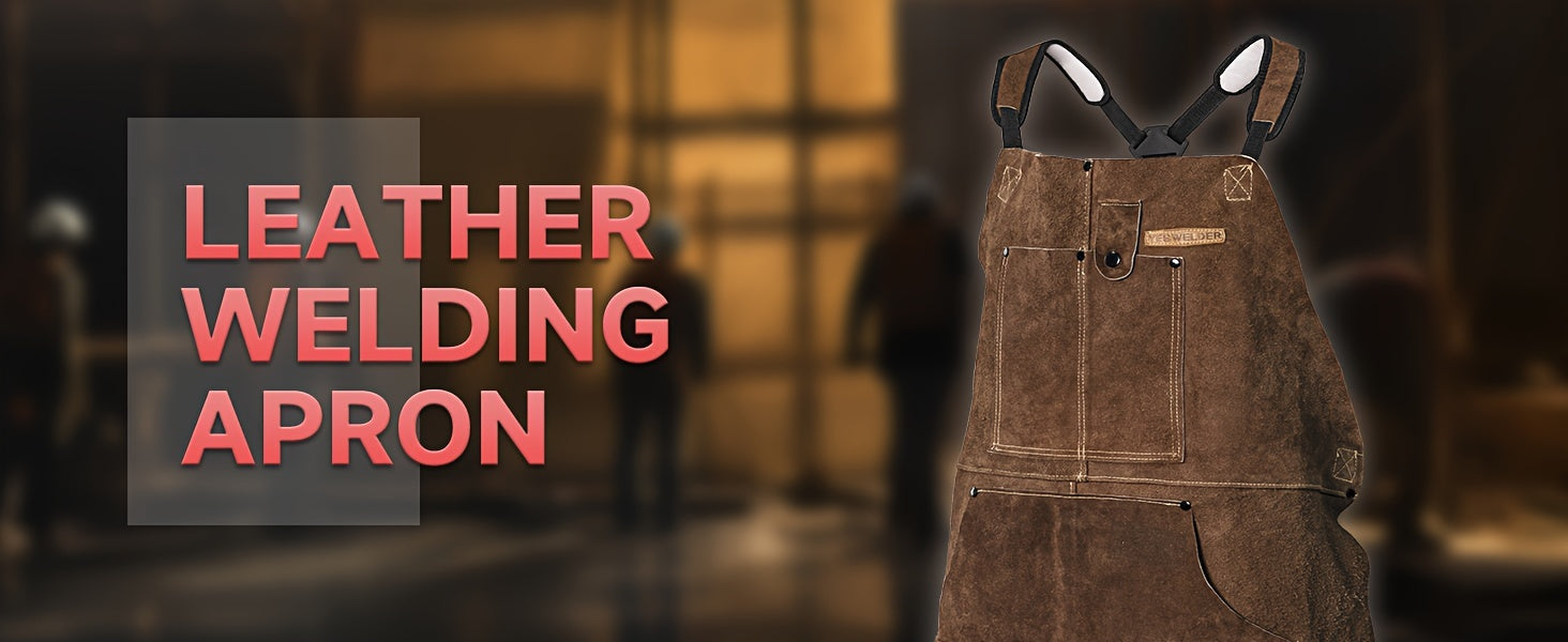 YESWELDER Leather Welding Work Shop Apron With 6 Pockets Heat Flame Resistant Cowhide Welder Apron Heavy Duty Blacksmith Aprons Adjustable For Welders Men Women Length 41"