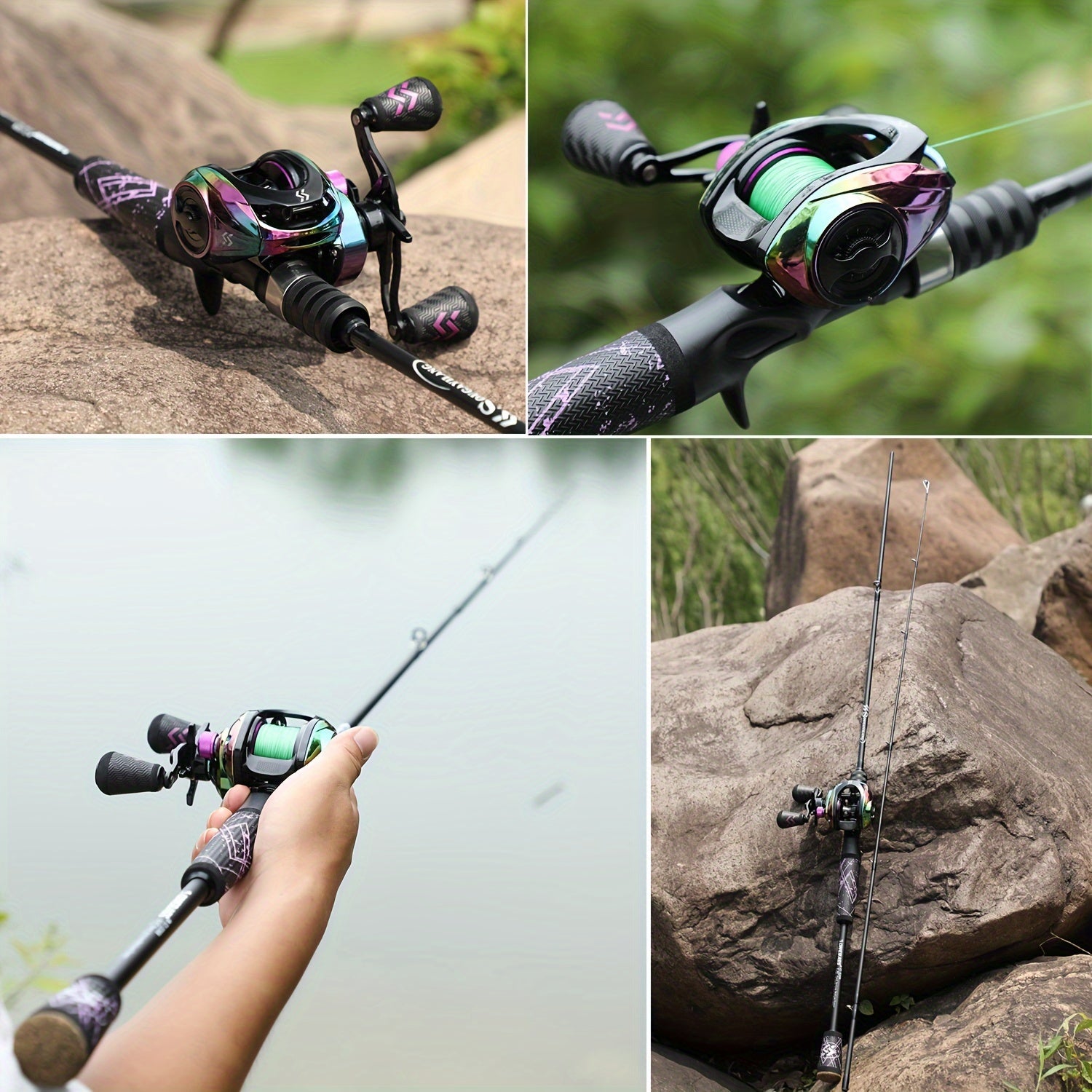 Sougayilang Fishing Rod And Reel Combo, Medium Fast Baitcasting Combo, 24-Ton Carbon Fiber 2 Pieces Fishing Poles With Baitcaster Reel Super Polymer Handle Baitcasting Fishing Combo