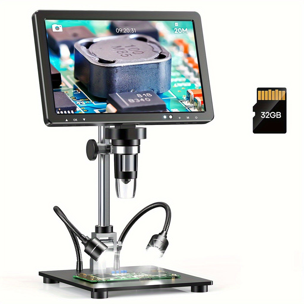10.1'' Digital Microscope, 2000X Coin Microscope With IPS Screen, 20MP Soldering Microscope For Electronics With 10.4'' Longer Stand, PC View