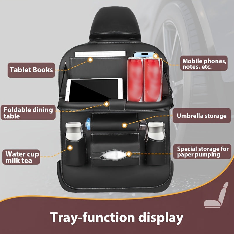 [Deluxe Car Organizer Kit] Premium Quality Deluxe Car Back Seat Organizer Kit | Foldable Dining Table, Kick Mats, Cup Holder, Tissue Box, Laptop Tray, Car Eating Tray & Umbrella Holder - Easy Install, Space-Saving for Family