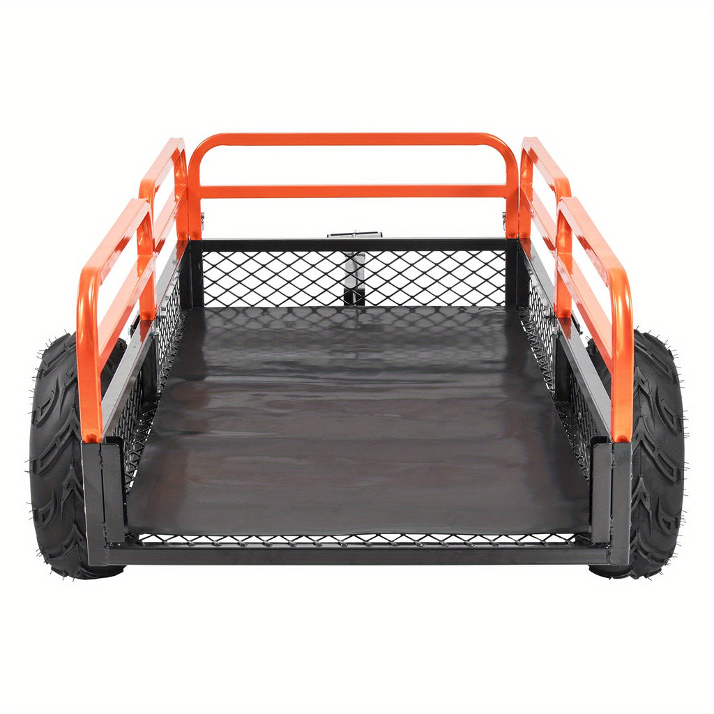 Heavy Duty Steel ATV Dump Trailer, 15 Cubic Feet Capacity, Black & Orange Grid Design with Removable Sides and 2 Tires, Compatible with Mowers, Tractors, ATV, UTV - Ideal for Garden and Farm Use, Outdoor Hauling | Functional