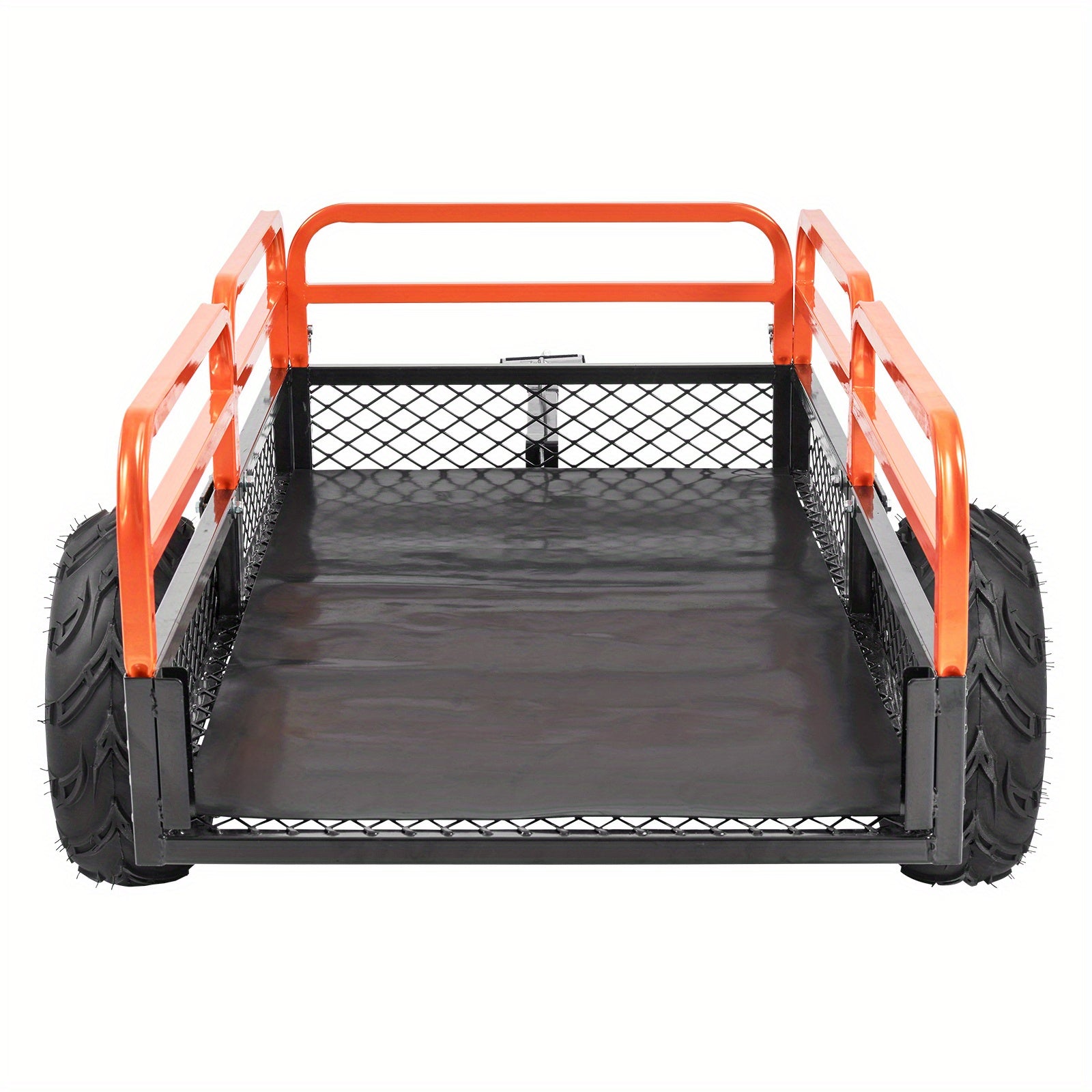 Heavy Duty Steel ATV Dump Trailer, 15 Cubic Feet Capacity, Black & Orange Grid Design with Removable Sides and 2 Tires, Compatible with Mowers, Tractors, ATV, UTV - Ideal for Garden and Farm Use, Outdoor Hauling | Functional
