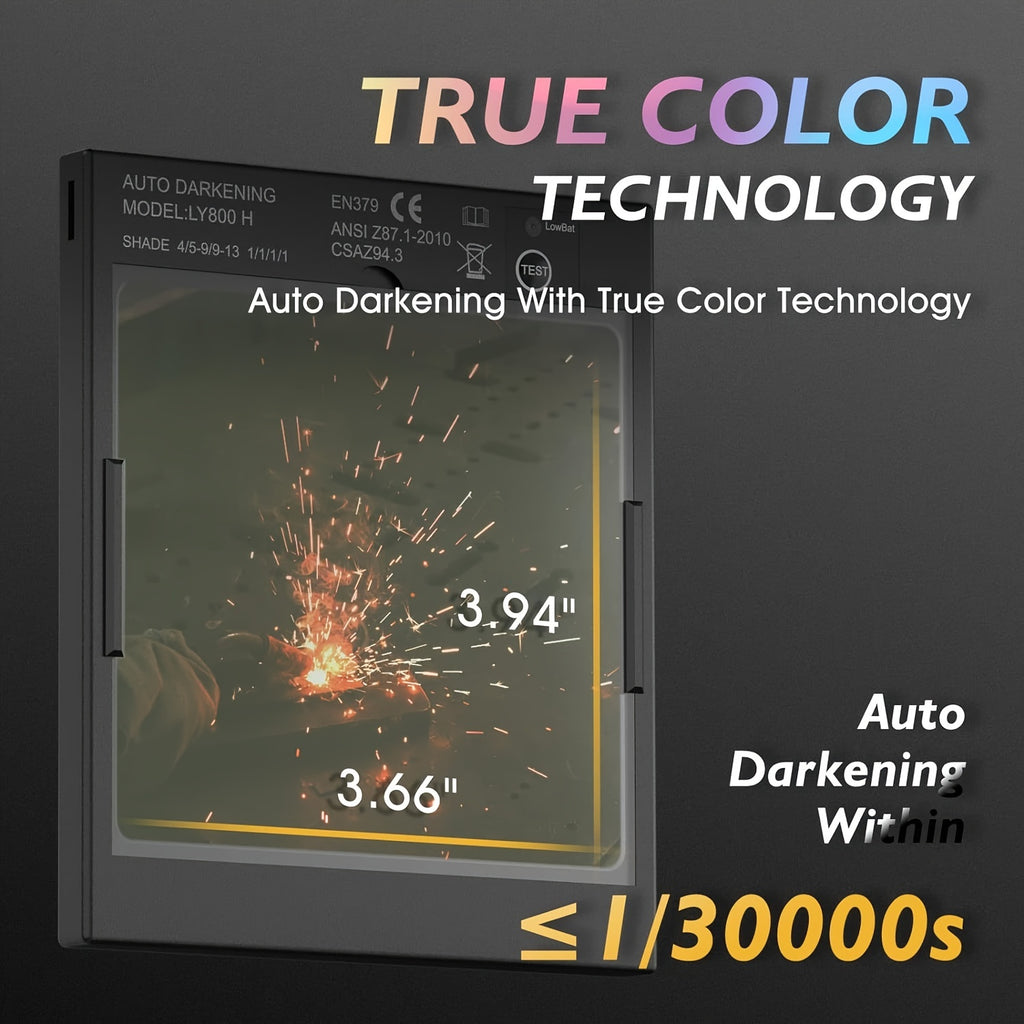 TOOLIOM Large Viewing 3.94"x3.66" Welding Helmet, True Color Auto Darkening Welding Hood Solar Powered Shade 4/5-9/9-13 Welder Mask for Tig Mig ARC Weld Plasma Cut Grinding