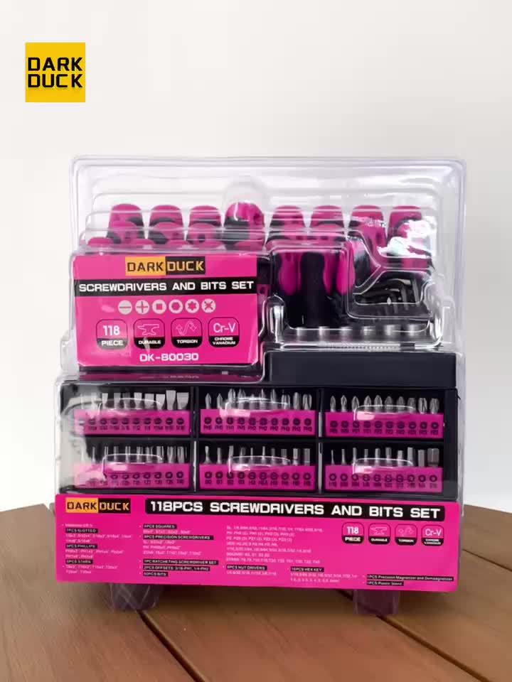 118pcs Magnetic Screwdriver Set with Plastic Rack And Magnetic Tool Bowl, Chrome Vanadium Steel, Multi-size for Electronics And Precision Work, Non-Slip Rubber Handles, Durable Metal Construction (Rose Red)