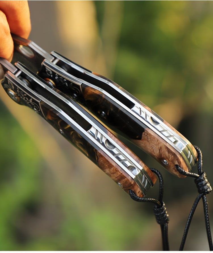 Elite Damascus Steel Pocket Knife - High-Carbon, Razor-Sharp, Ergonomic Maple Handle, Premium Sheath, Ultimate Camping, Survival, Mountaineering, Hiking, Fishing, EDC Companion for Men and Women