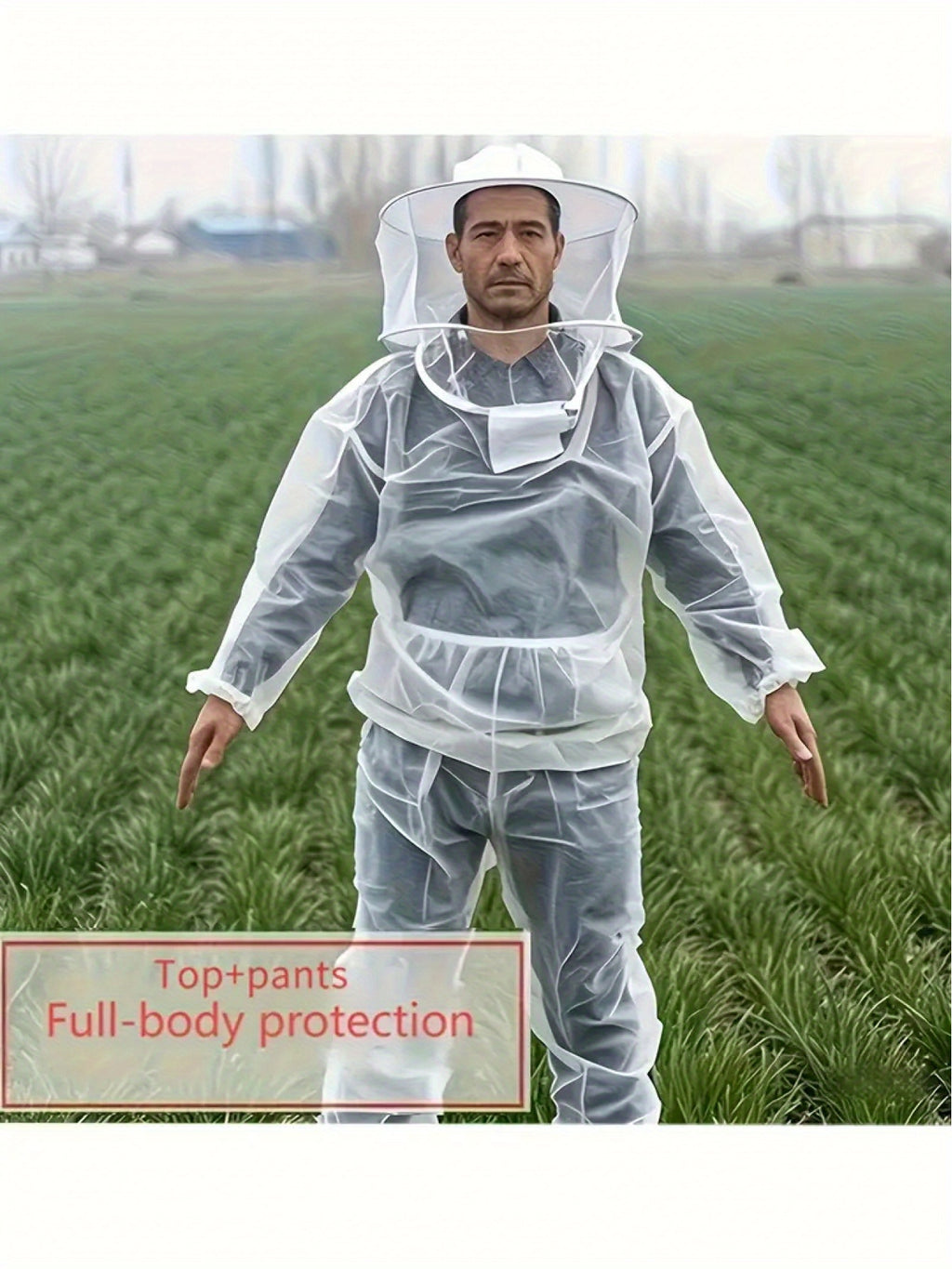 Outdoor Protection Lightweight Full Body White Mosquito Net Set, Top with Hat Design+pants+foldable, High-density Mesh Anti Small Mosquitoes, Suitable for Camping, Fishing, Hiking Essential, Farm Outdoor, Gardening Labor, Hik