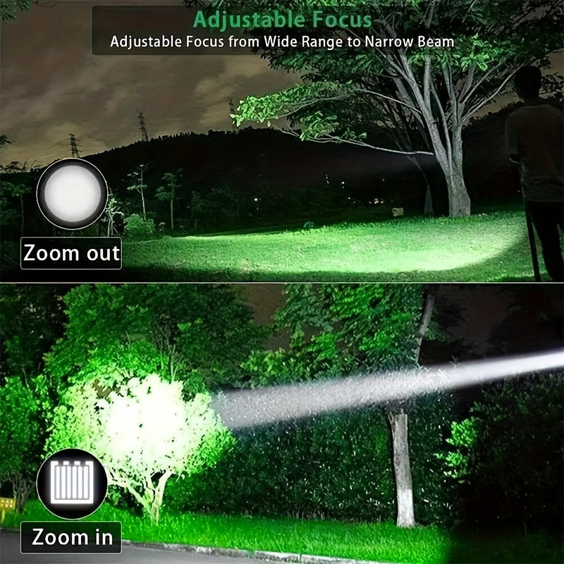 High Lumens Rechargeable LED Flashlights Ultra-Bright Flashlights 3 Modes Flash Light Tactical Accessories, Zoomable Torch, Handheld Power Display Flashlight for Outdoor Camping Fishing Survival Hunting Gear And Equipment Loc