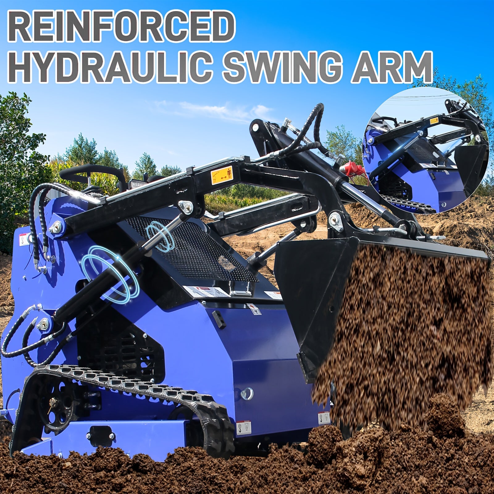 Free Shipping 23HP Stand-On Skid Steer Loader with Dual Bars, Radiator, Two Attachments, Tracks, EPA Engine for Tough Terrain and Garden Maintenance - Digger US Warehouse, Agricultural Machinery, Construction Equipment, Rugge