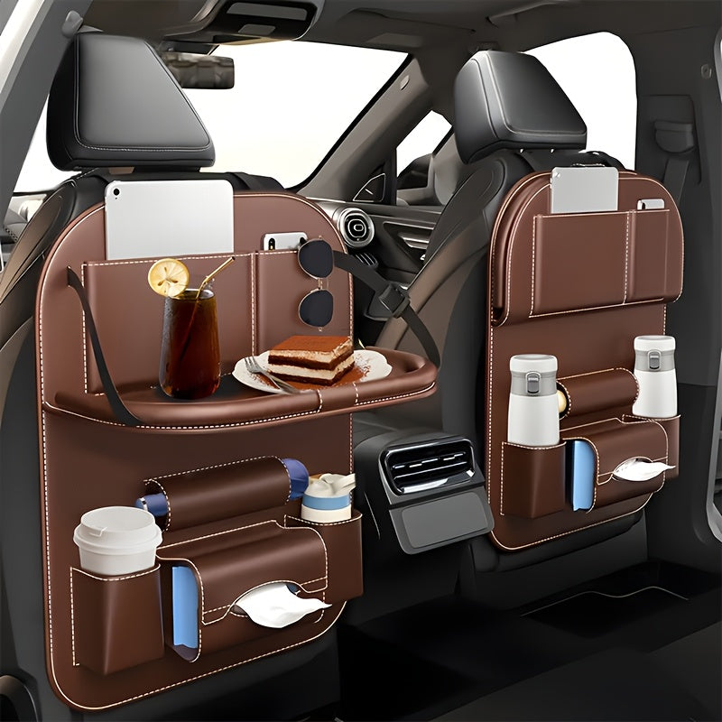 [Deluxe Car Organizer Kit] Premium Quality Deluxe Car Back Seat Organizer Kit | Foldable Dining Table, Kick Mats, Cup Holder, Tissue Box, Laptop Tray, Car Eating Tray & Umbrella Holder - Easy Install, Space-Saving for Family
